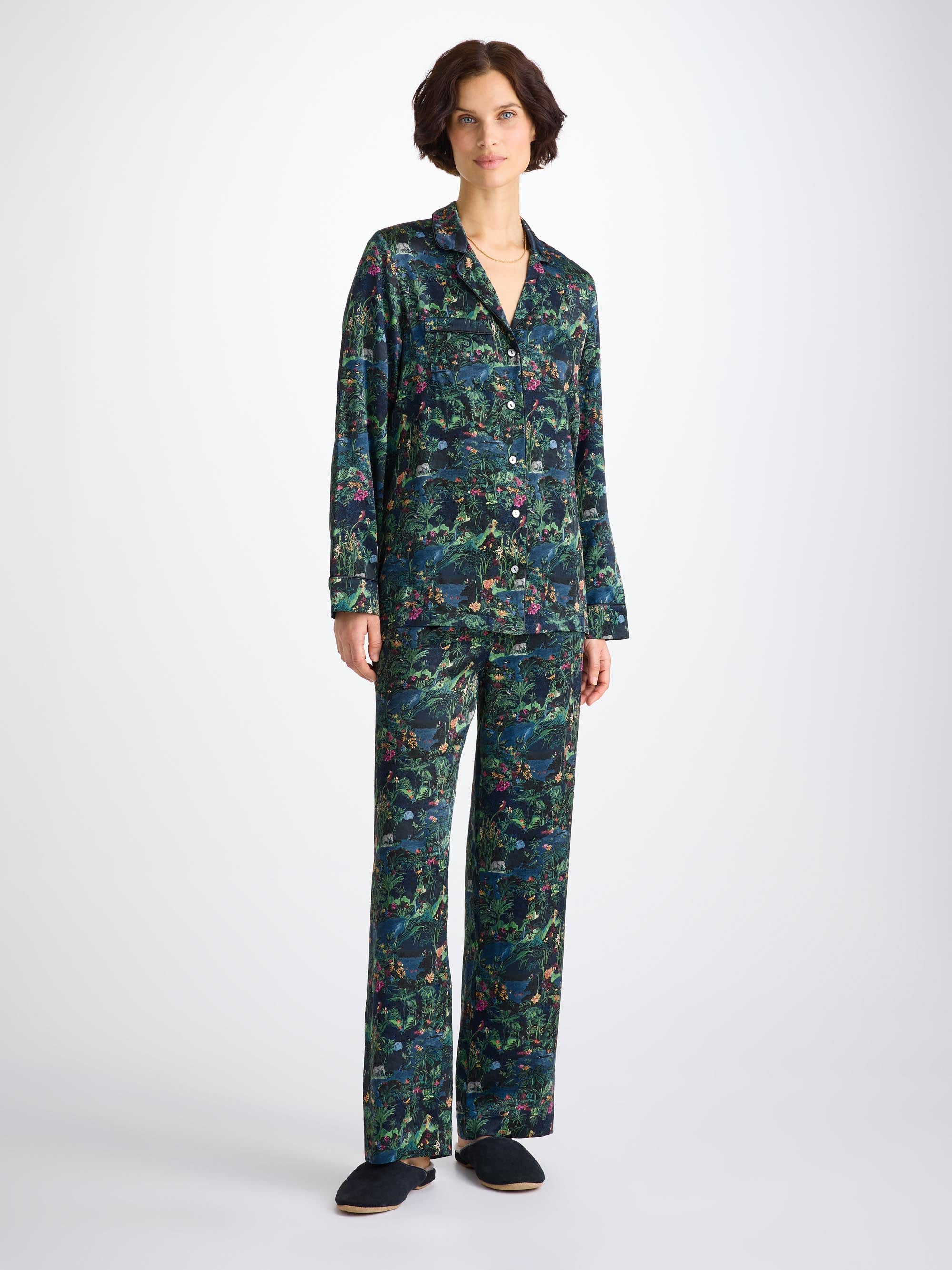 Women's Pajamas Silk Satin Multi Midnight Jungle Print - 3