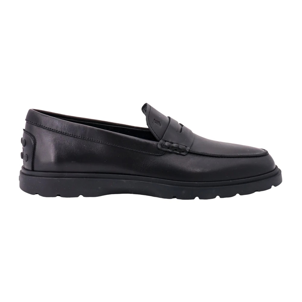 BLACK LEATHER LOAFERS RUBBER SOLE ITALY - 1