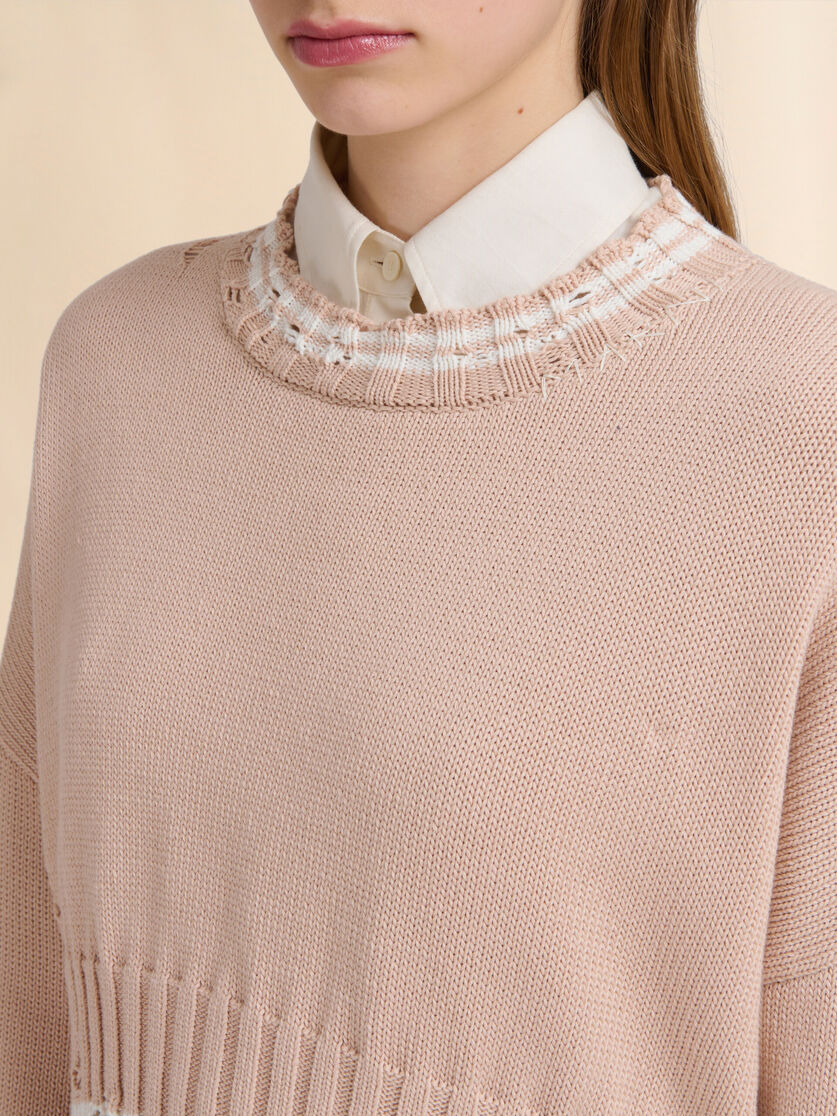 BEIGE DISHEVELLED COTTON SWEATER - 4