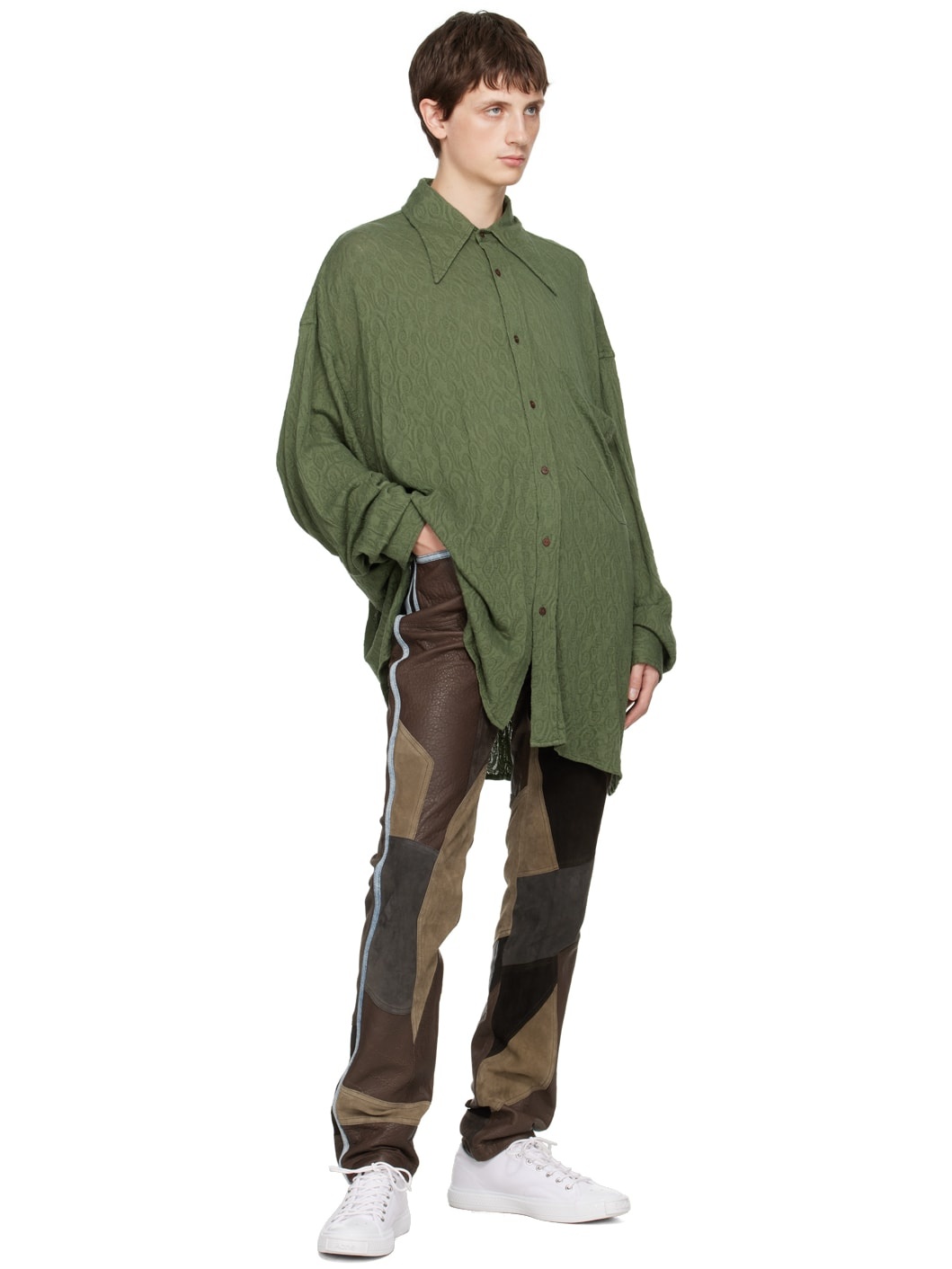 Brown Patchwork Leather Pants - 4
