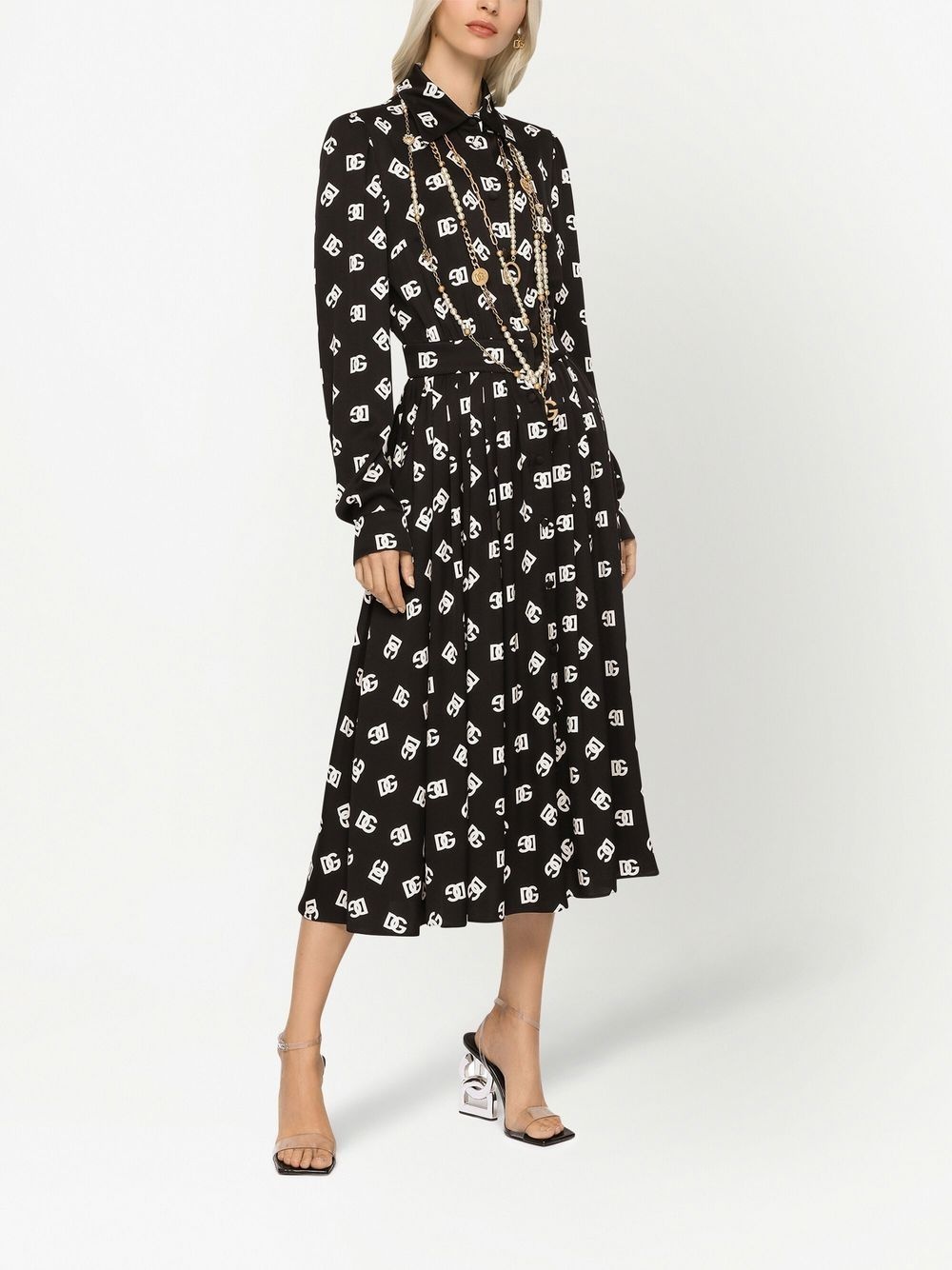 DG logo-print silk dress - 3