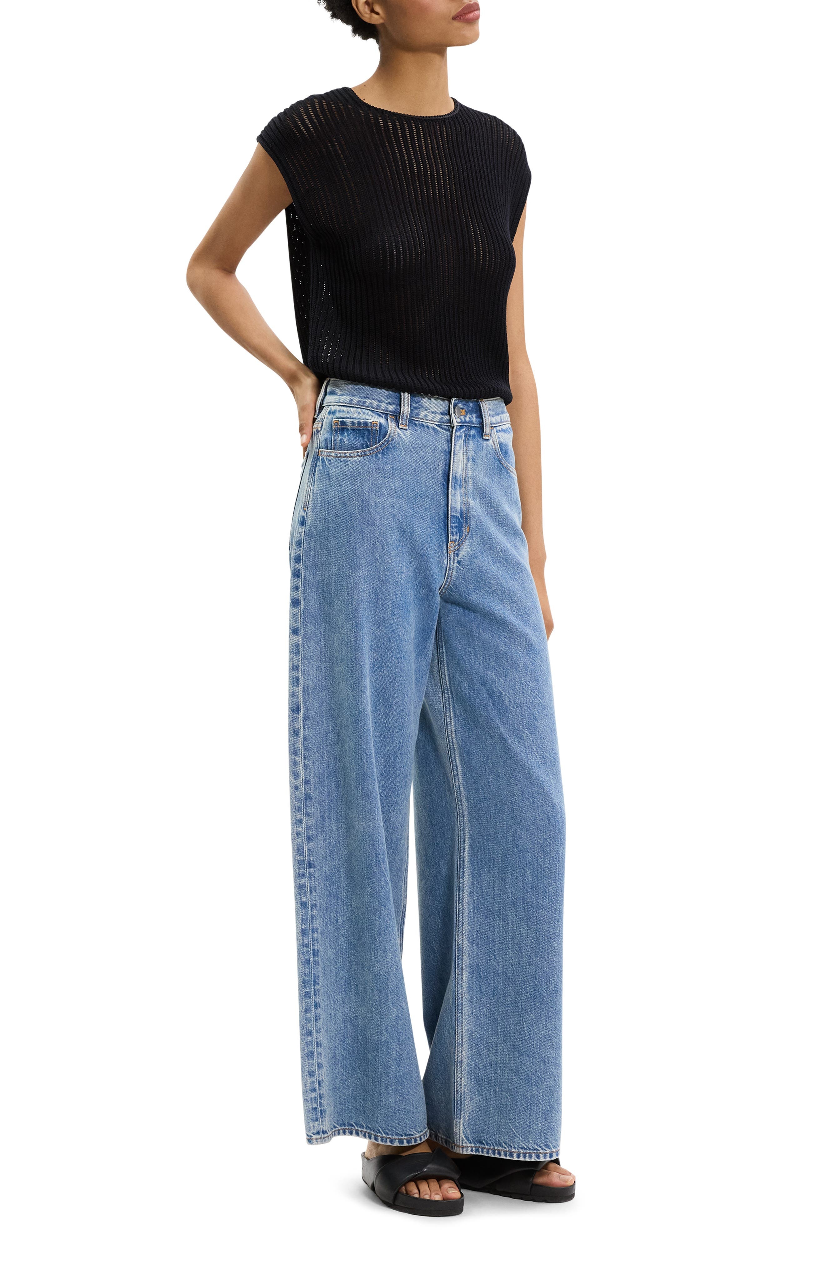 Theory Relaxed Fit High Waist Wide Leg Jeans in Ice Blue at Nordstrom - 7