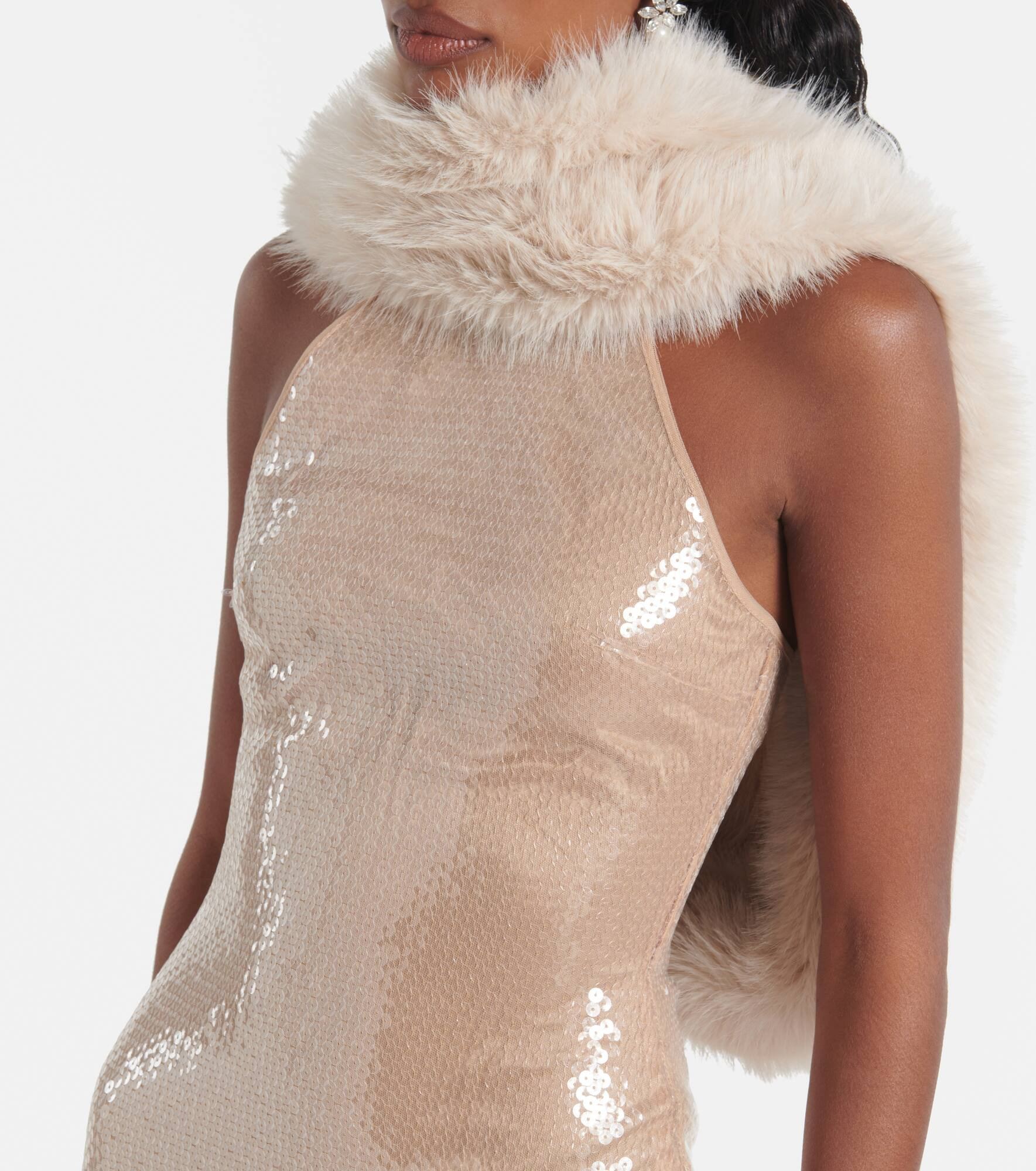 Sequined faux fur minidress - 4