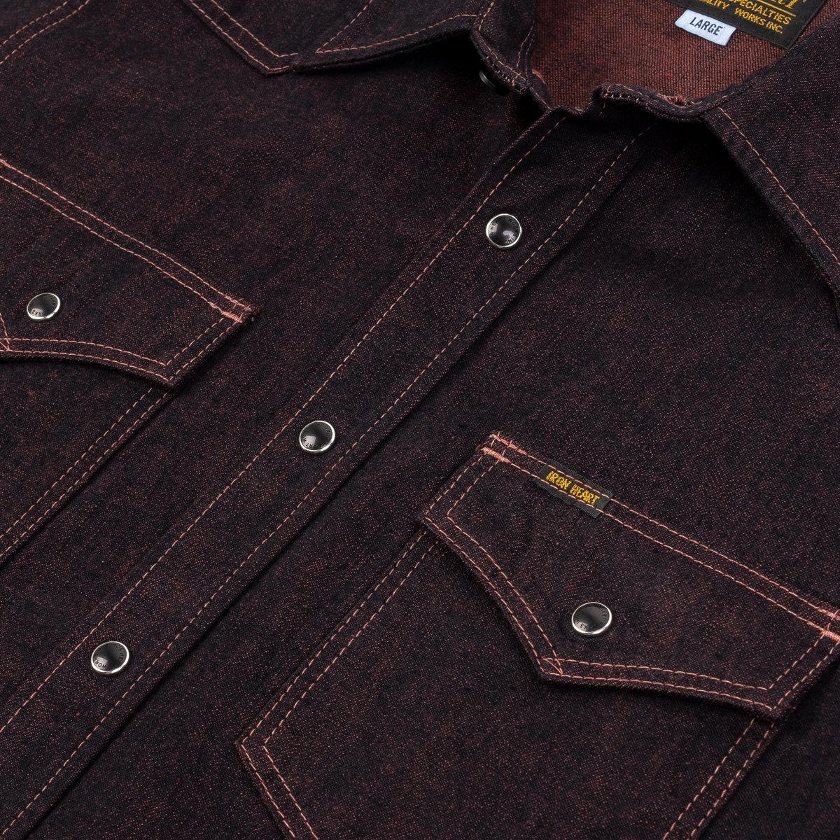IHSH-352-RED 10oz Selvedge Denim Western Shirt - Indigo Overdyed Red - 10