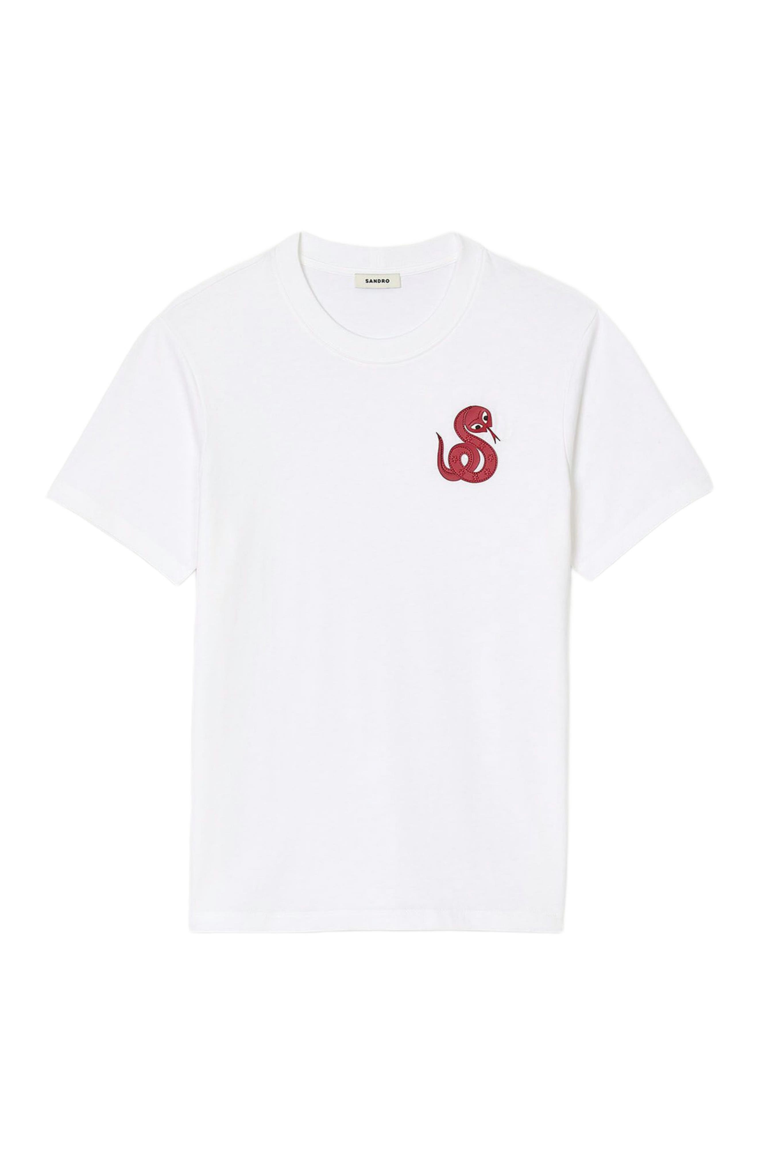 SANDRO T-shirt with snake detail in Optic White at Nordstrom - 5