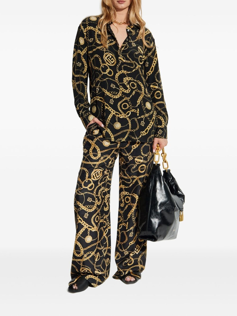 Balmain chain-print silk trousers outlook