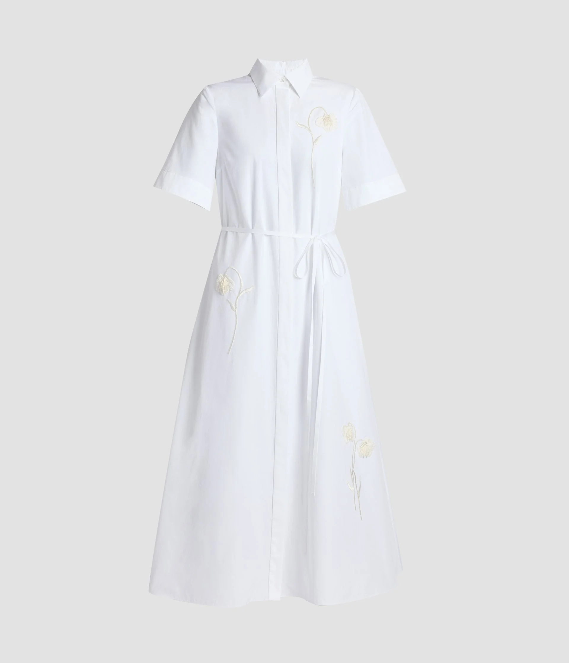 EMBROIDERED COTTON POPLIN MIDI SHIRT DRESS - 1