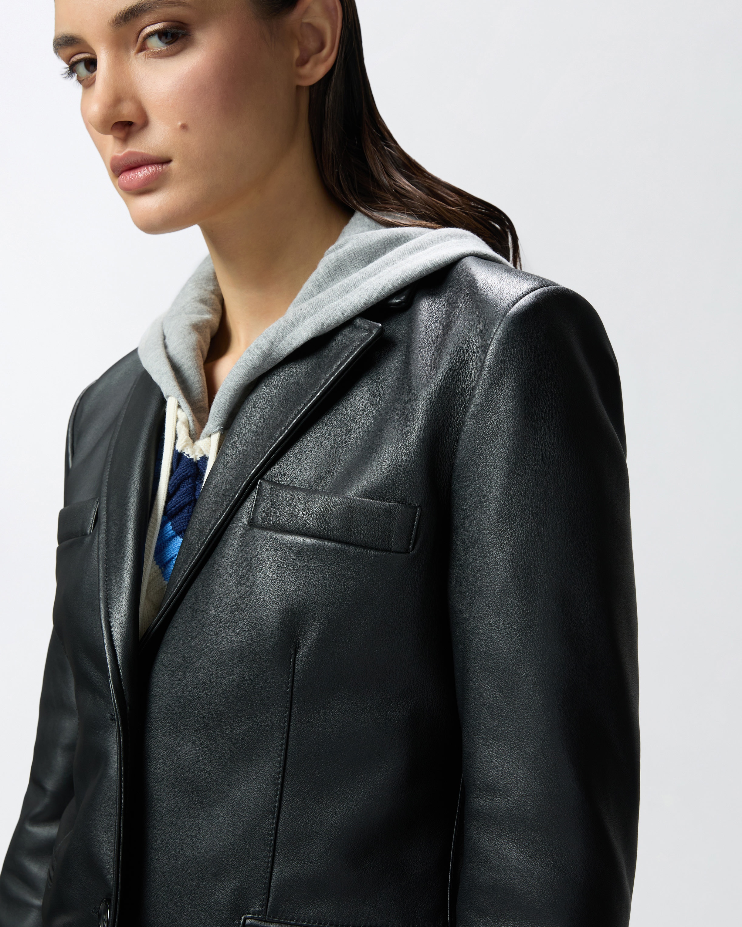 SINGLE-BREASTED NAPPA LEATHER BLAZER - 5