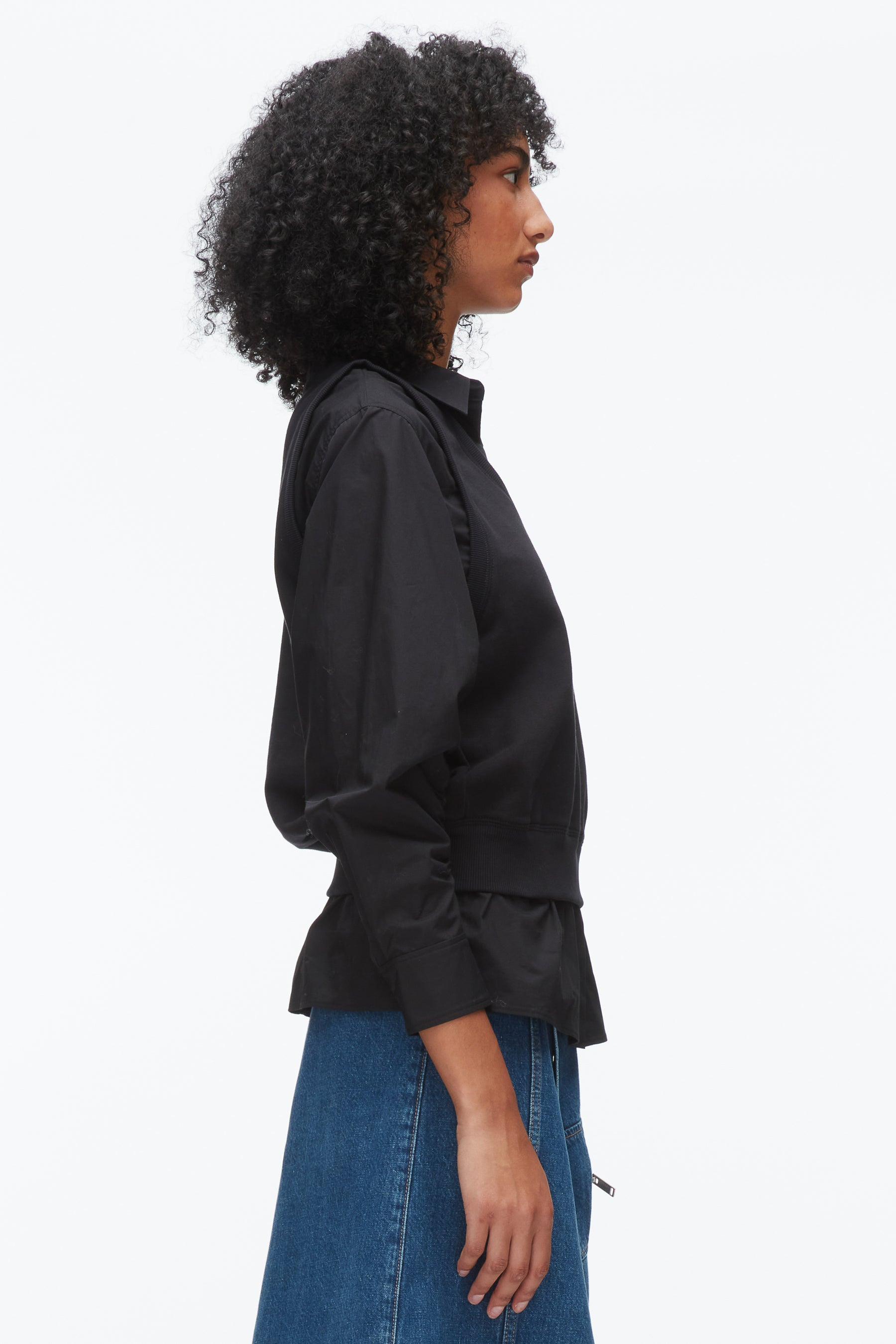 Layered Vest Ruched Sleeve Shirt - 4