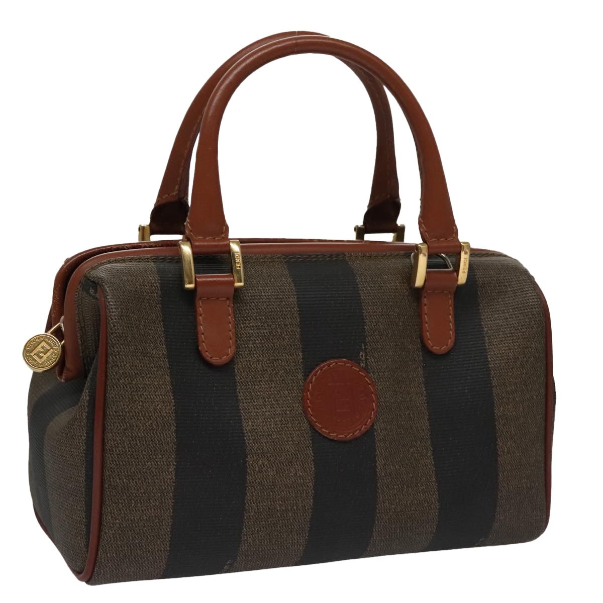 FENDI Pecan Canvas Mini Hand Bag Brown Black - 1
