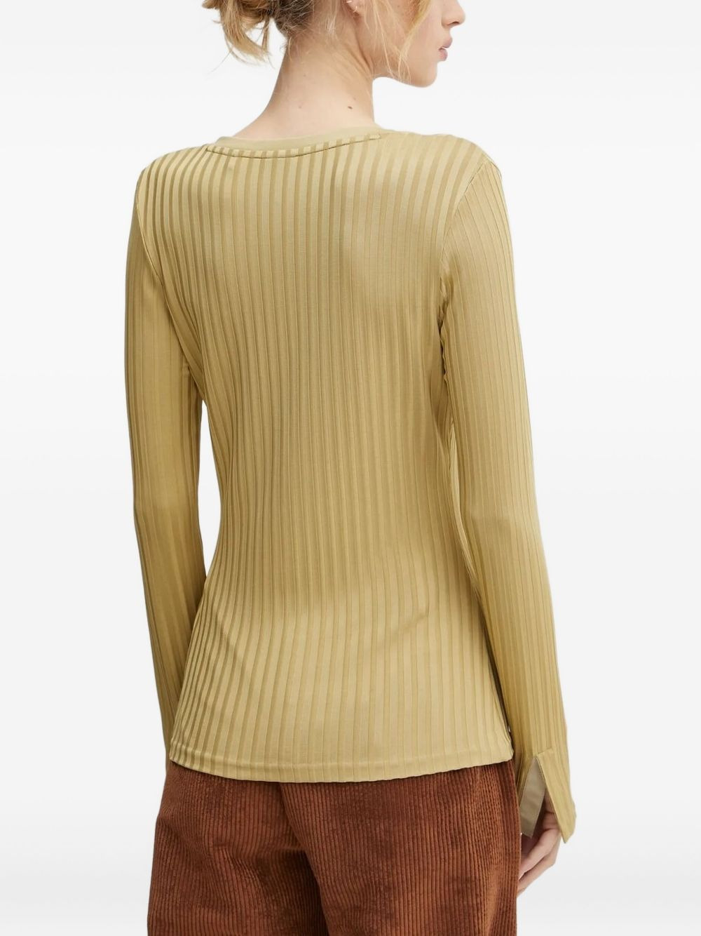 ribbed V-neck top - 2