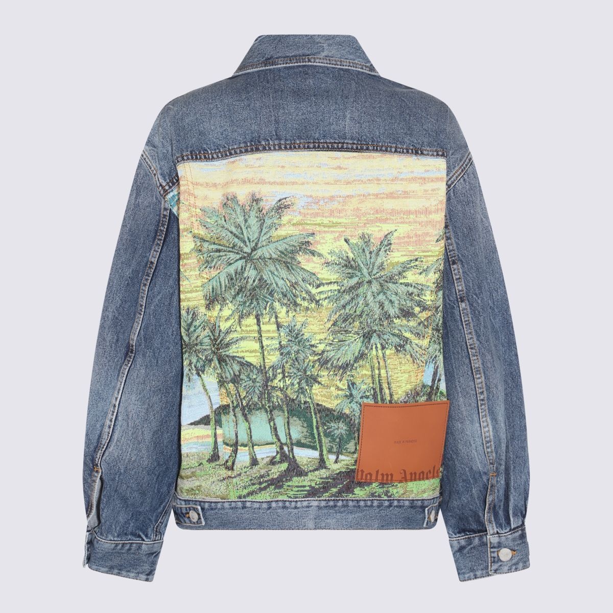 ジャケット Palm Angels SUNRISE PRINT JACKET (PWYE032_S23DEN0024784) Palm Angels Sunrise Print Jacket In Blue - 36% Off