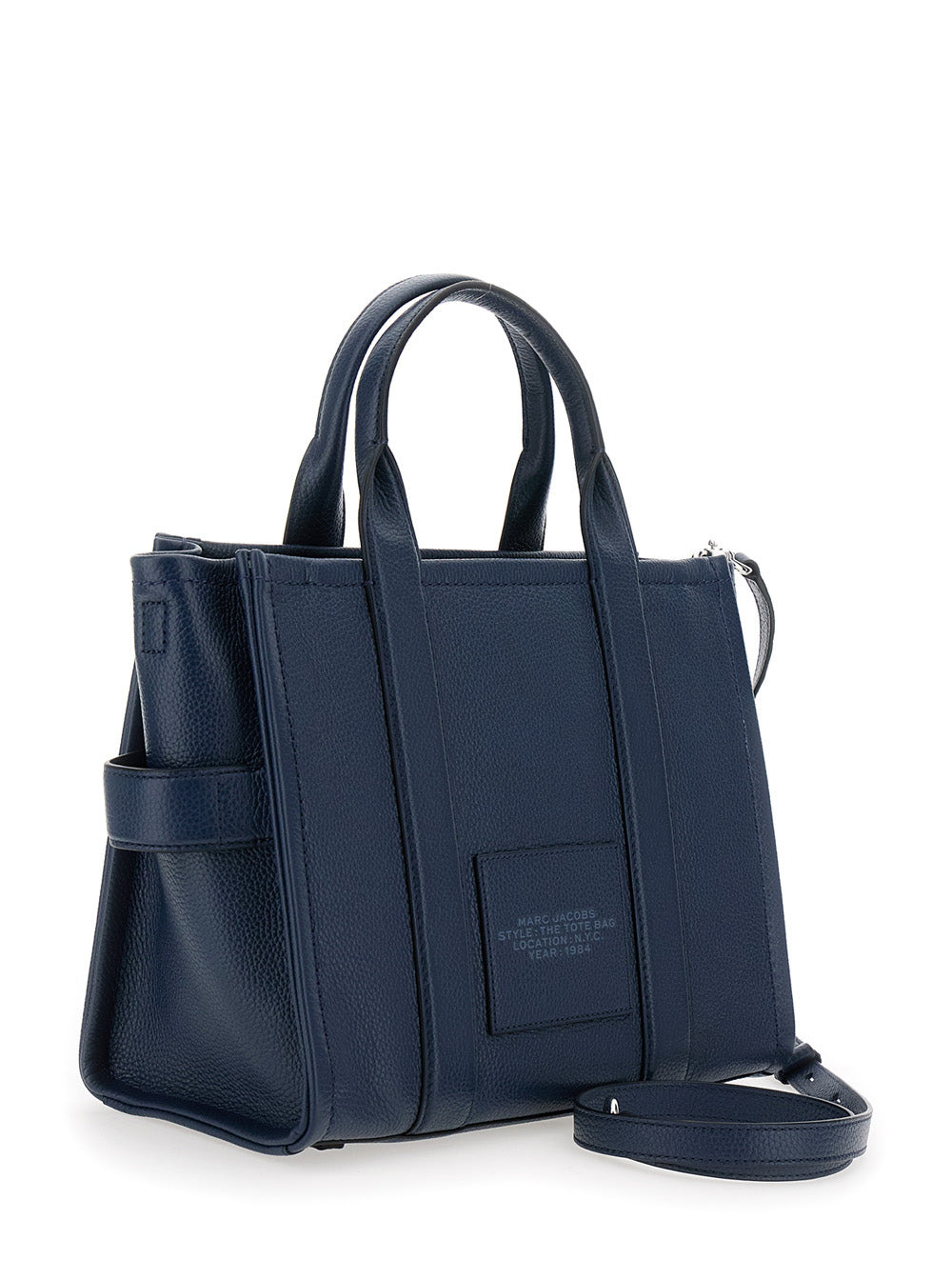 Marc Jacobs Women 'The Tote Bag Medium' Blue Bag With Logo Print On The Front In Hammered Leather Wo - 3