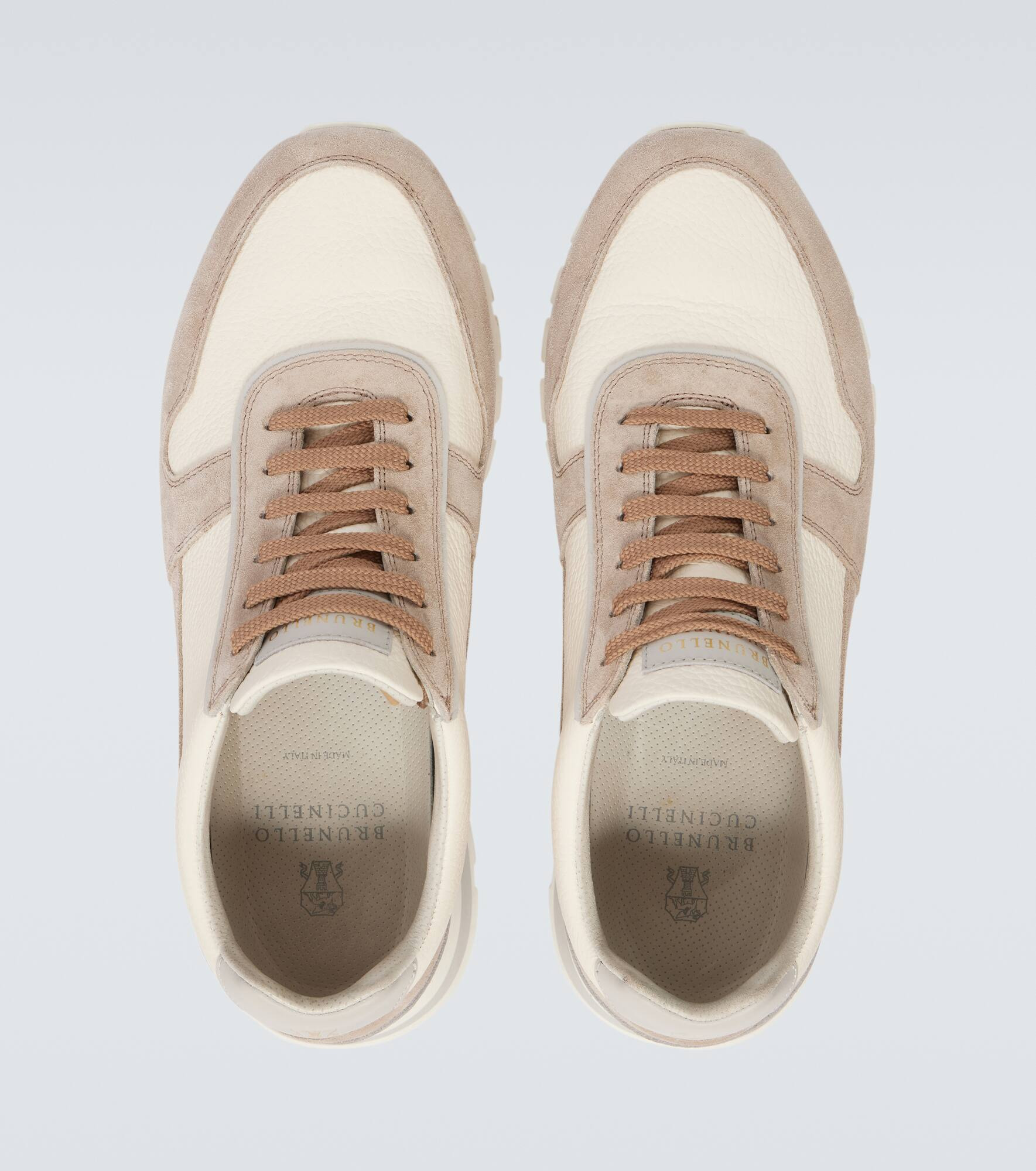 Suede-trimmed leather sneakers - 4
