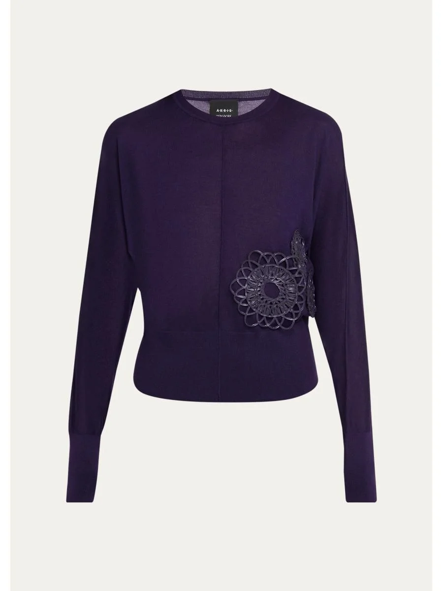 3D Woven Appliqué Cashmere-Silk Dolman-Sleeve Sweater - 1