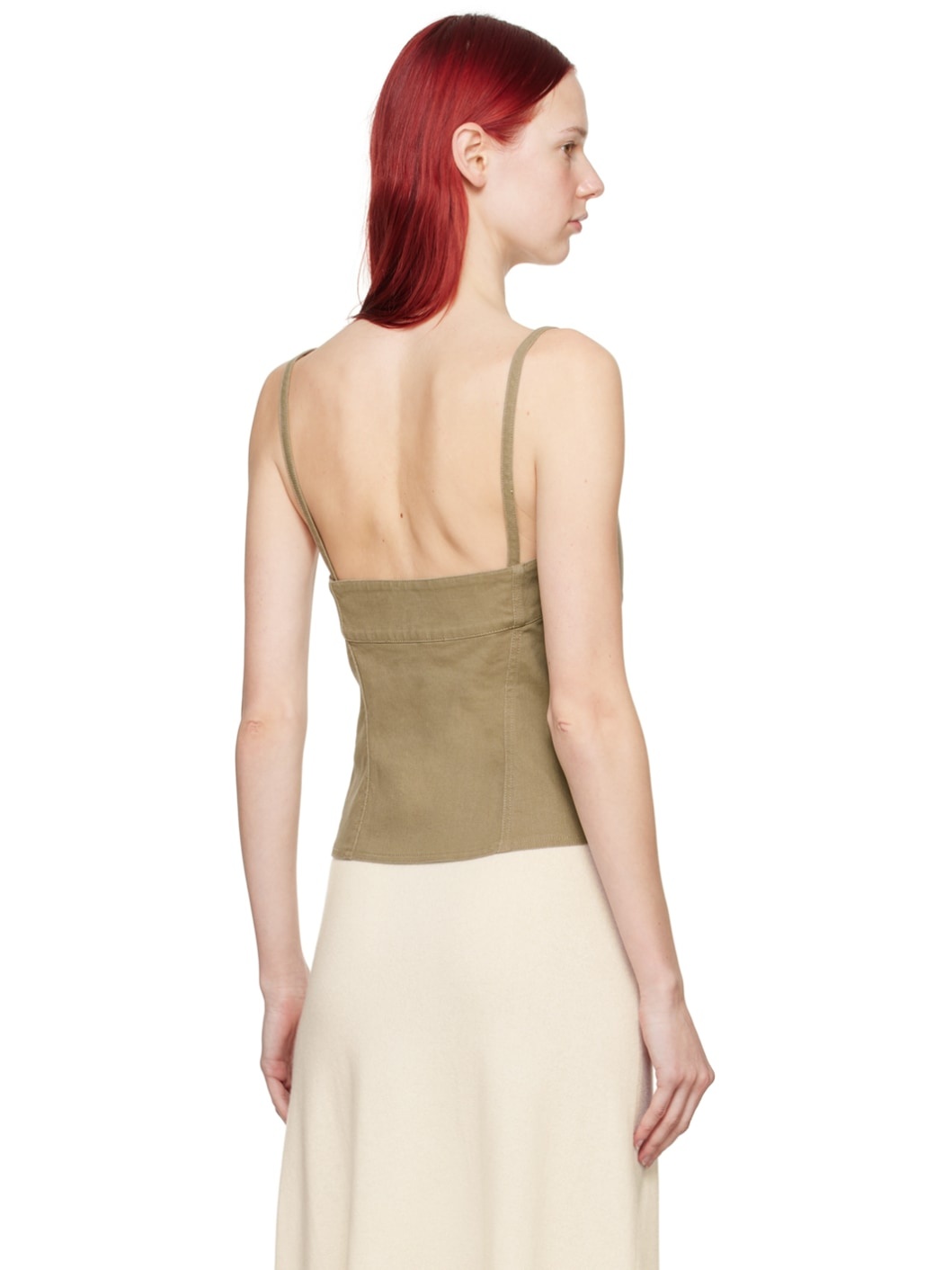 Beige Cleavage Denim Tank Top - 3