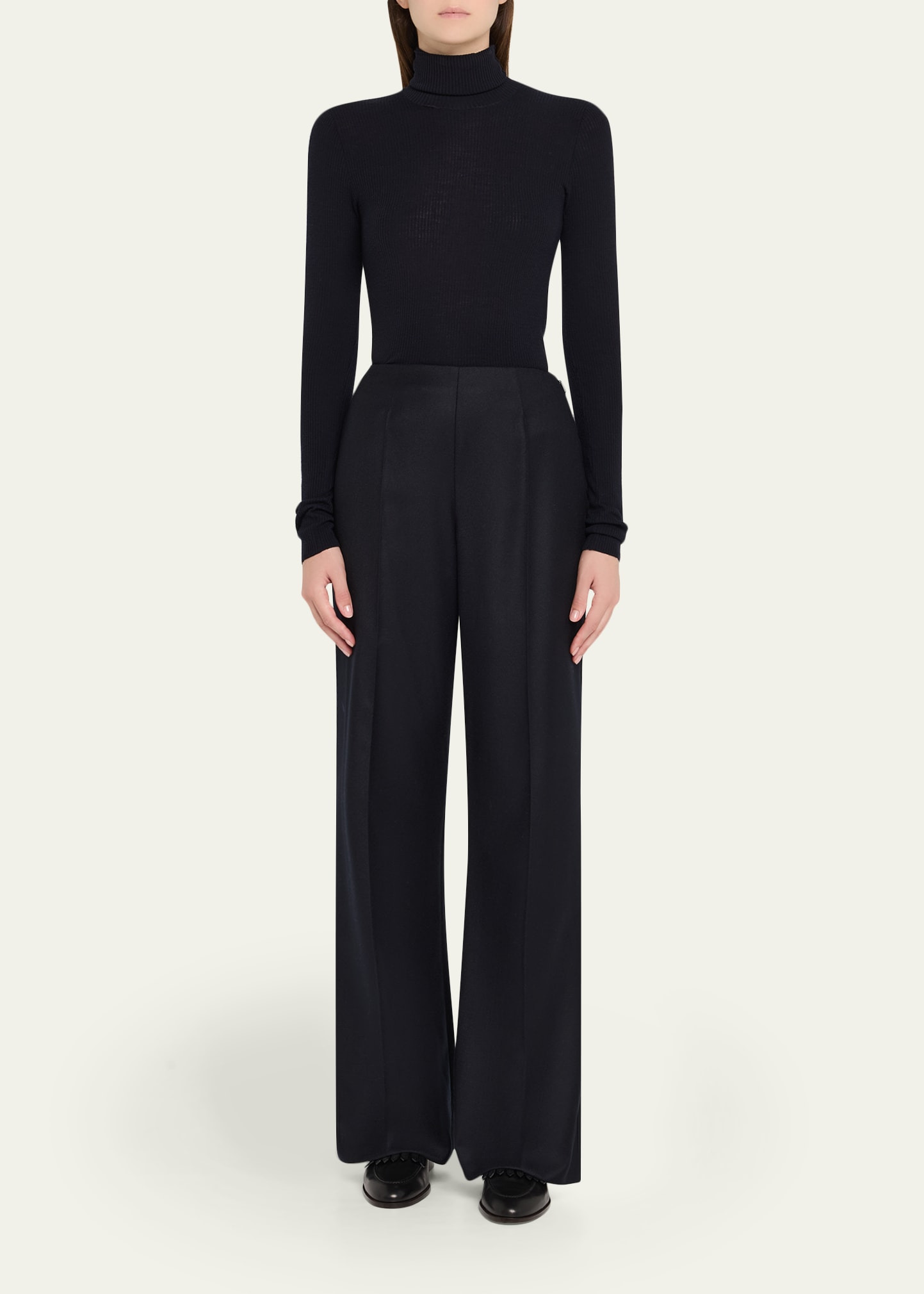Timi Wool-Cashmere Flannel Wide-Leg Pants - 2