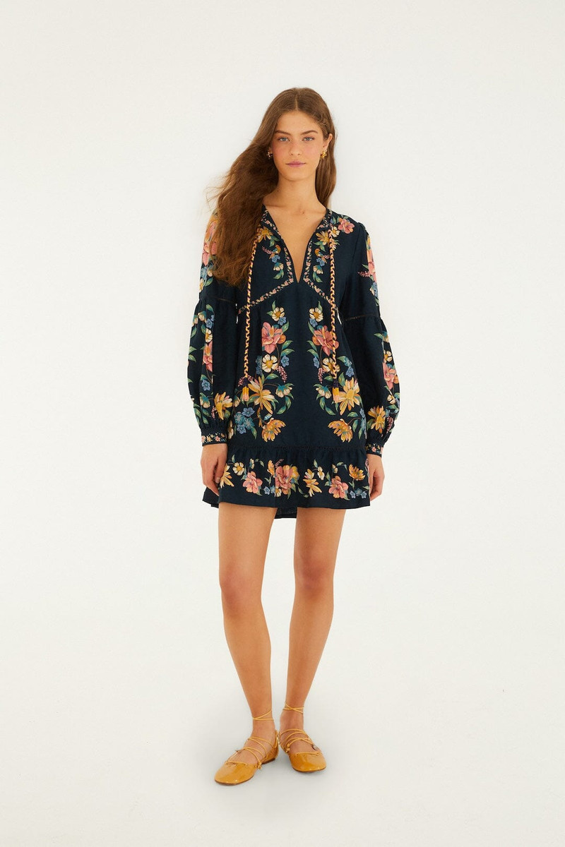 Dark Blue Maira Floral Lenzing Ecovero Euroflax Mini Dress 4