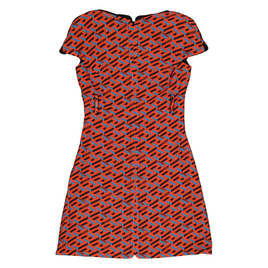 Versace Ladies La Greca Monogram Print Belted Wool Mini Dress - 6