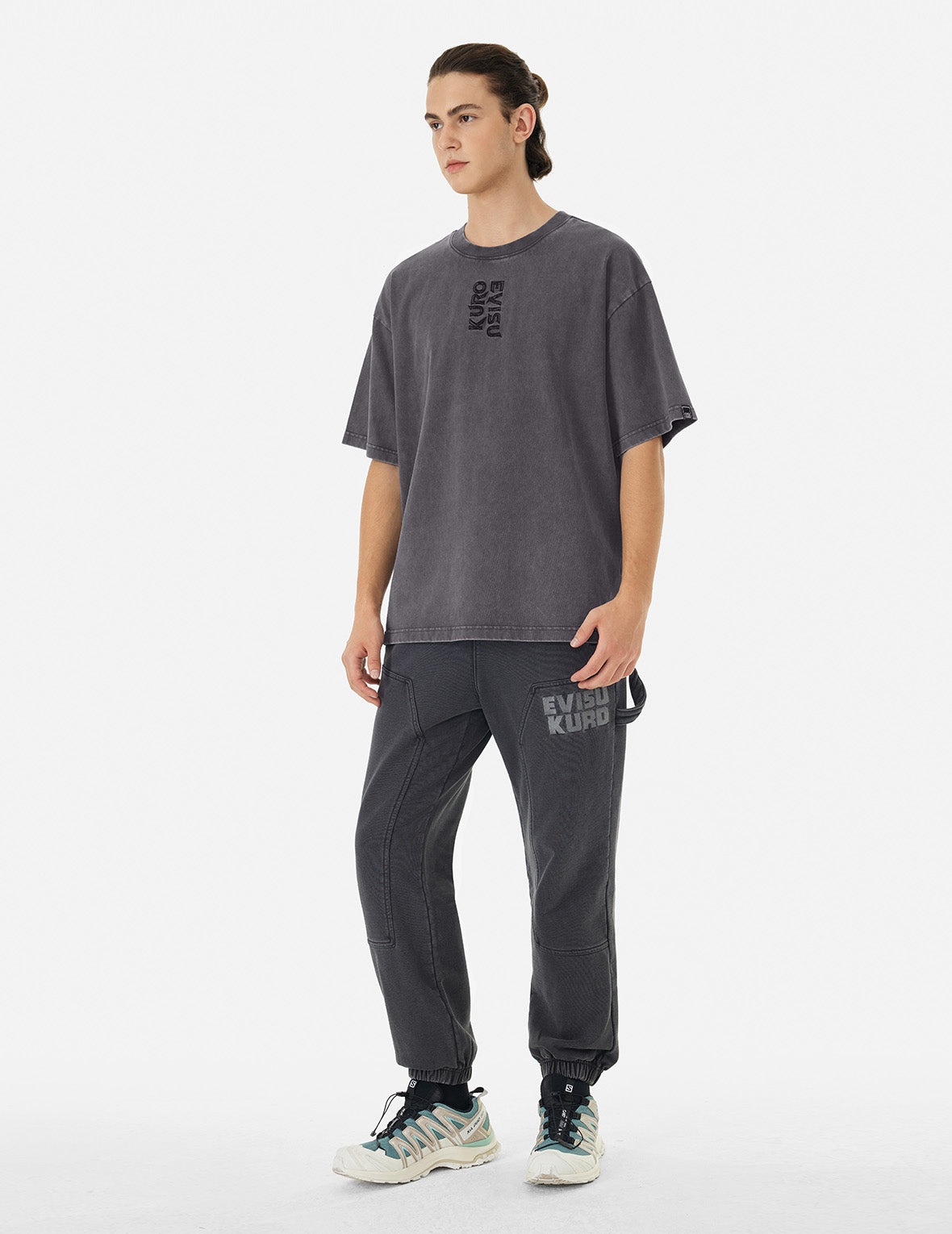 Washed Logo Embroidery and Print Loose Fit T-shirt - 4