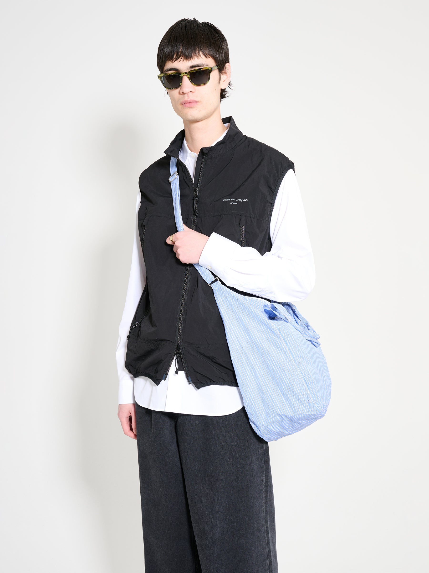 COMME DES GARÇONS HOMME GARMENT WASHED TOTE BAG STRIPE WHITE / SAX - 3