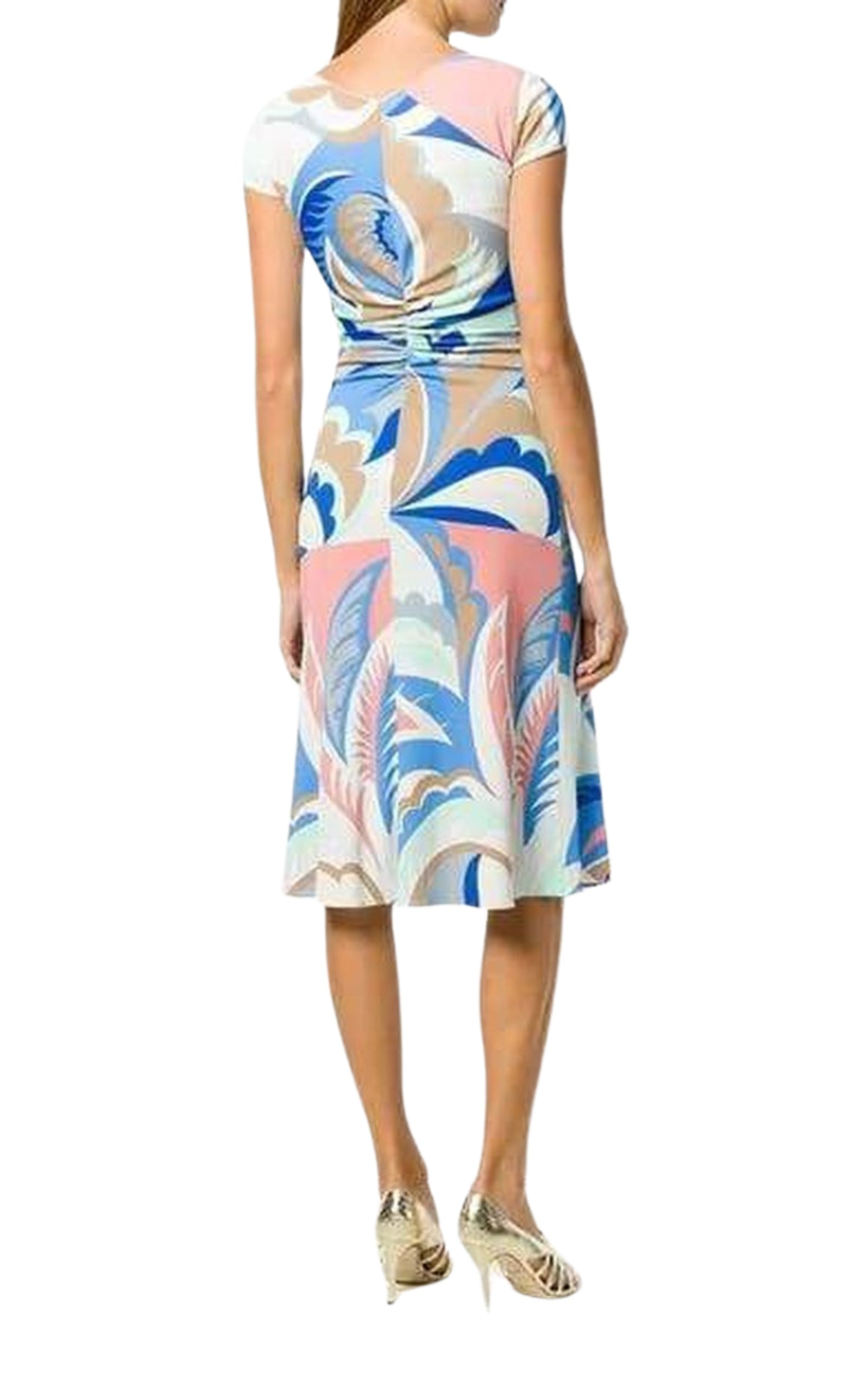 Blue Acapulco Print Gathered Silk Blend Dress - 4