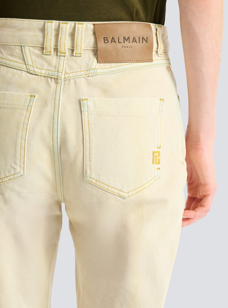 High-waisted faded denim jeans 7