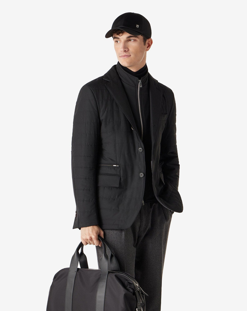 CORNELIANI Black stretch technical wool jacket with detachable vest outlook