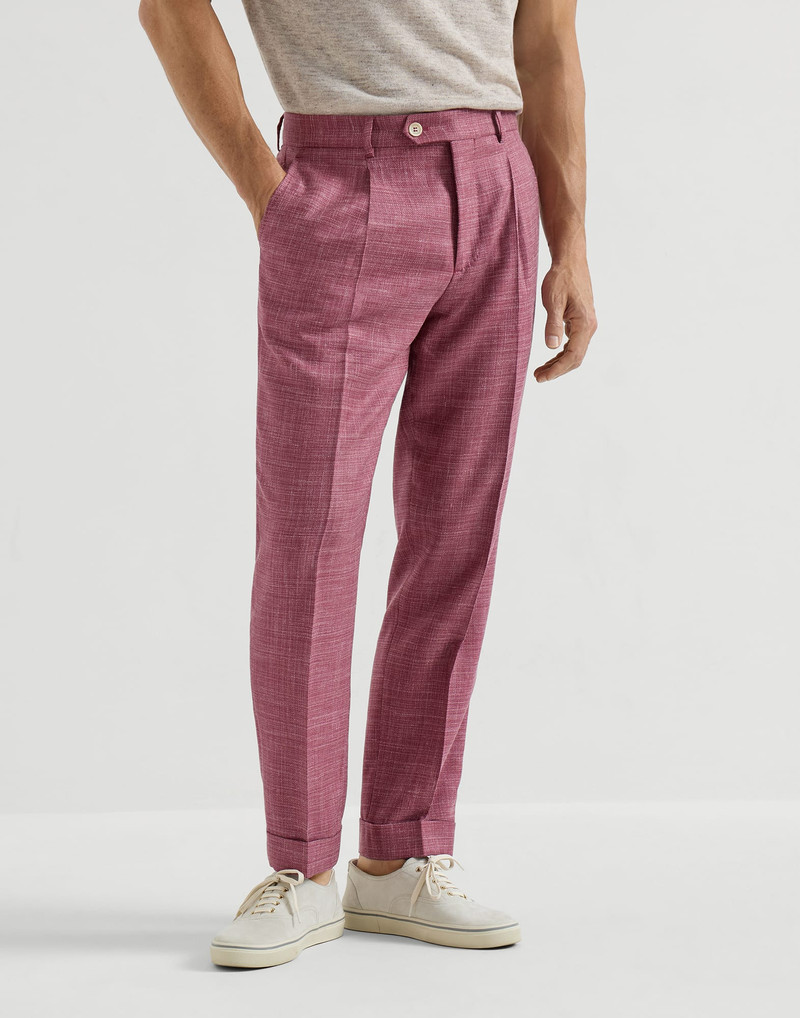Slubbed virgin wool, silk and linen hopsack trousers with pleat 2