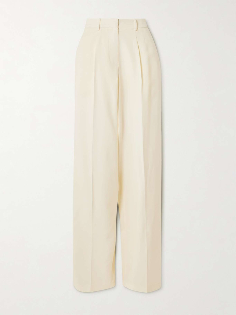 Pleated wool and silk-blend cady straight-leg pants 1