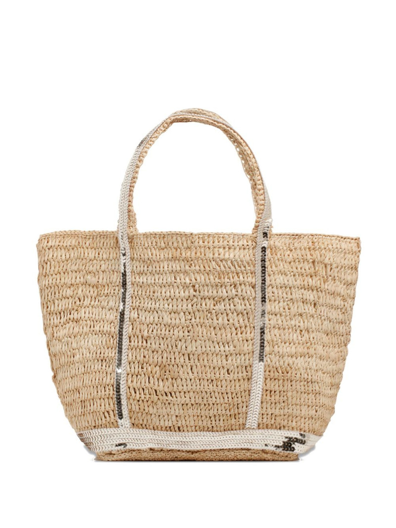 sequin-embellished raffia tote bag 1