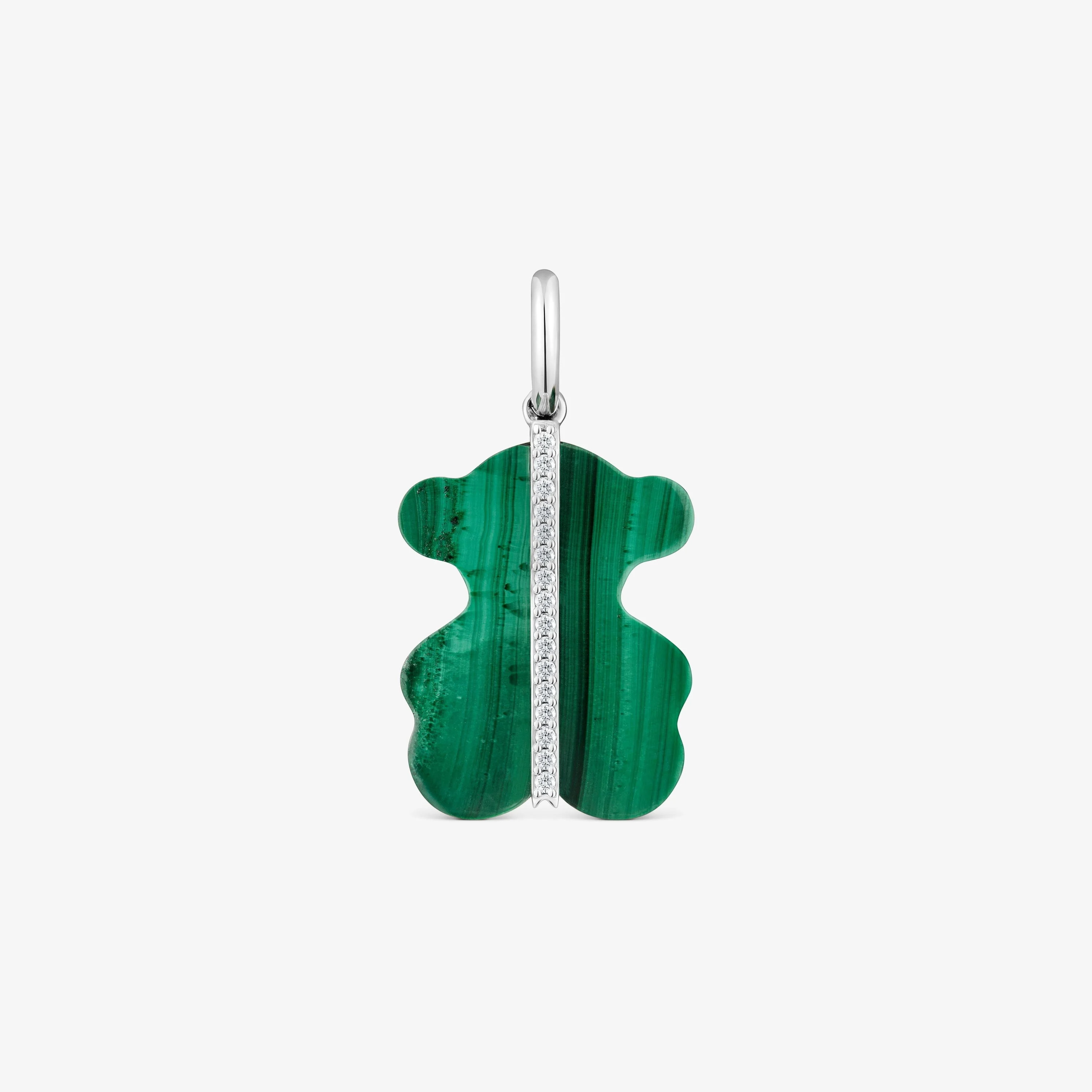 Bear Pendant with diamonds, malachite and 14K white gold Sweet Dolls - 1