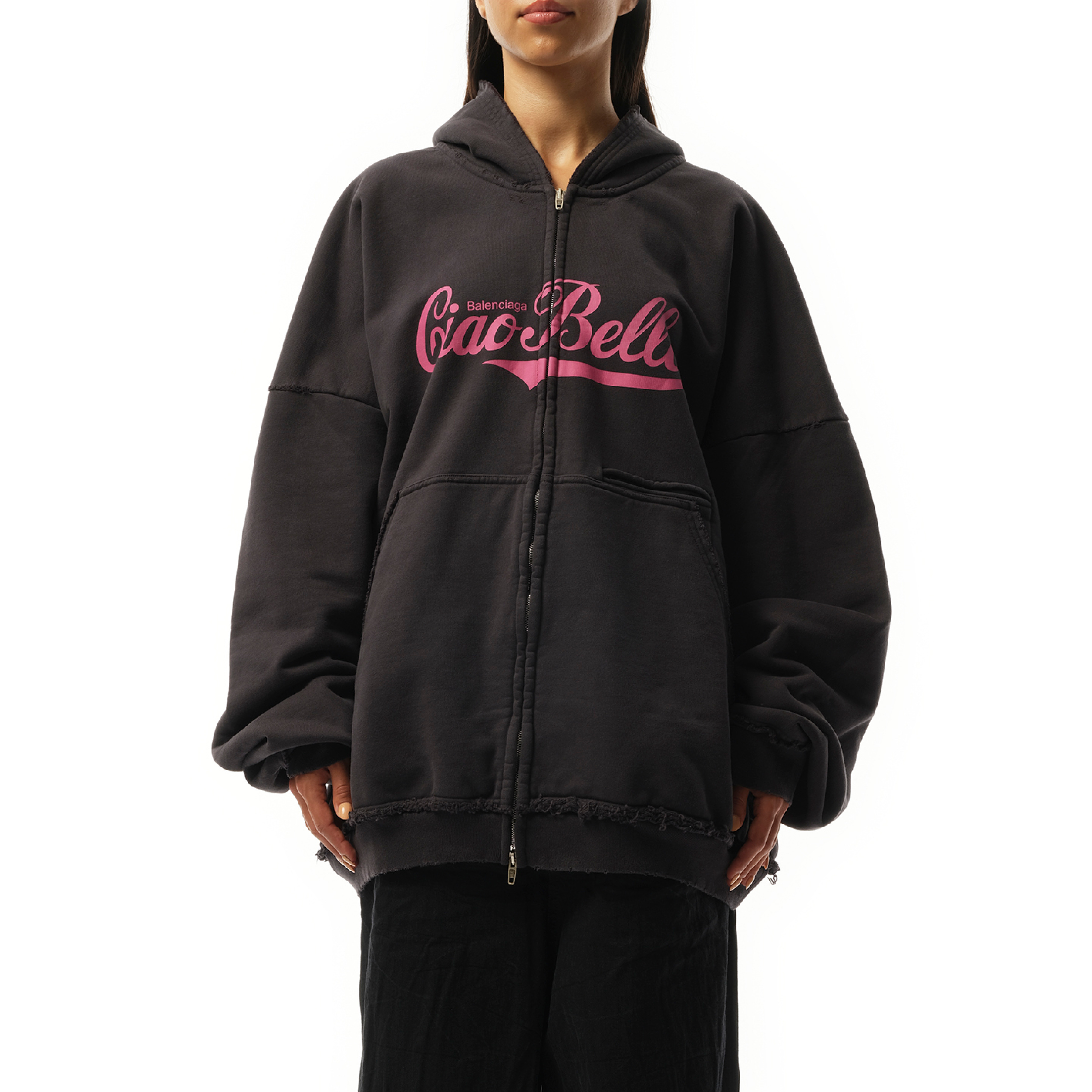 BALENCIAGA Ciao Bello Pulled Hoodie in Washed Black | marais
