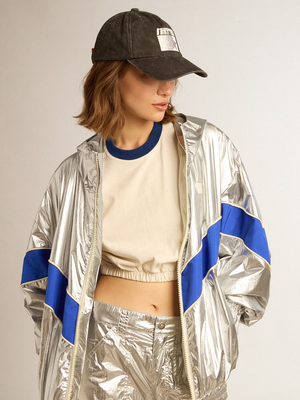 Women’s windcheater in silver technical fabric - 2