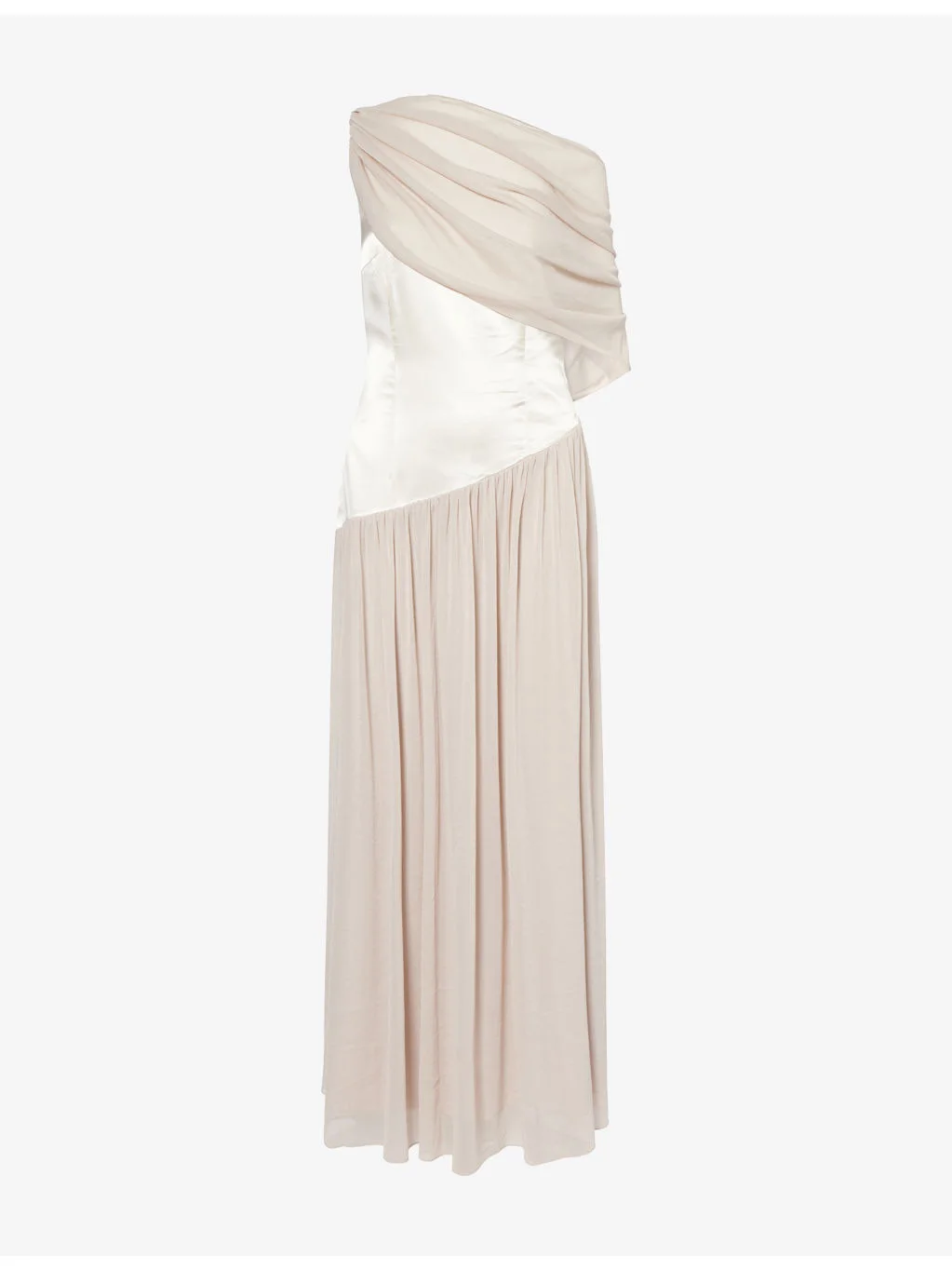 Asymmetric Off-Shoulder Satin Maxi Dress - 1