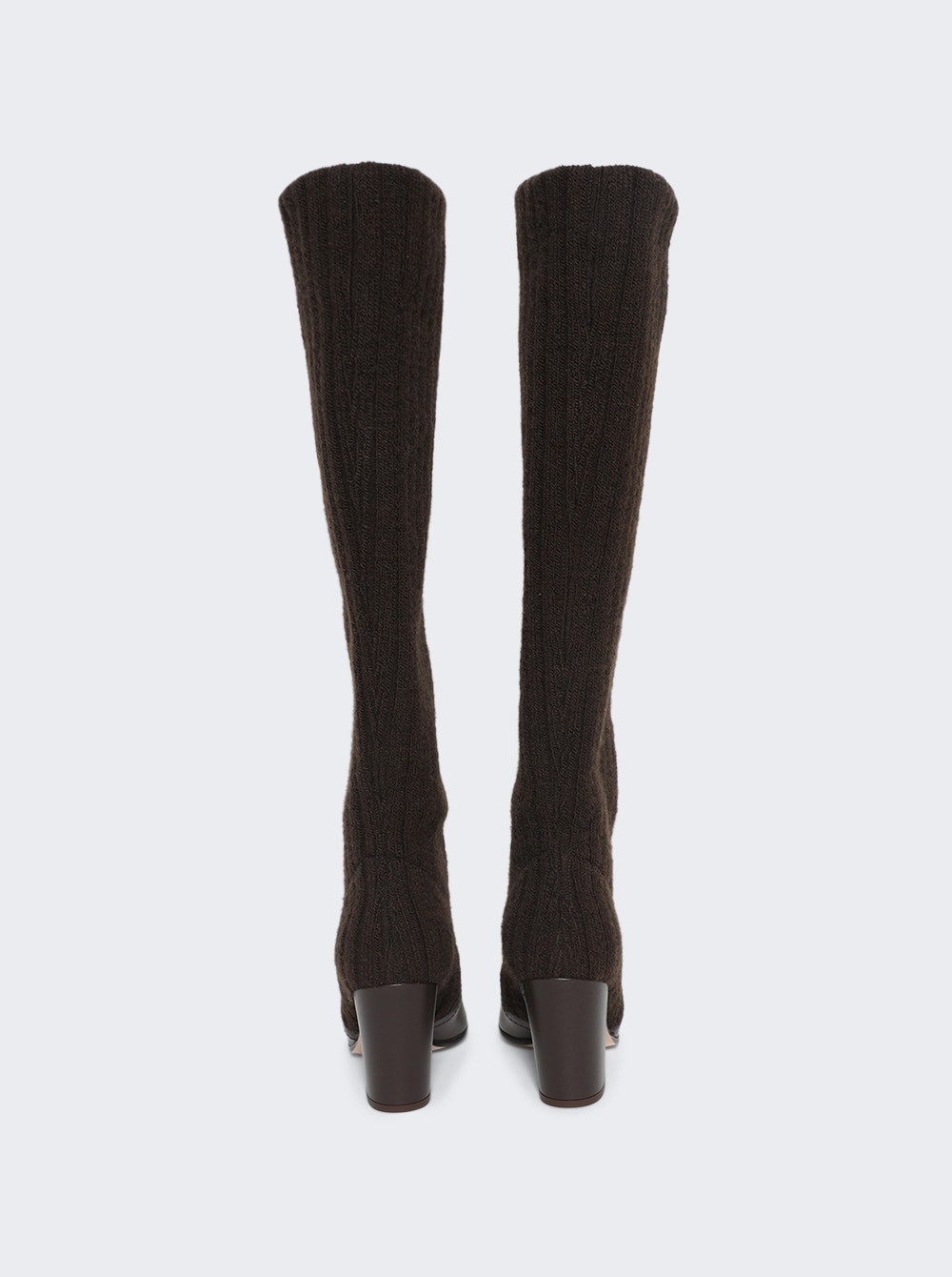 Ribbed Knit Calf Boots Beige - 2