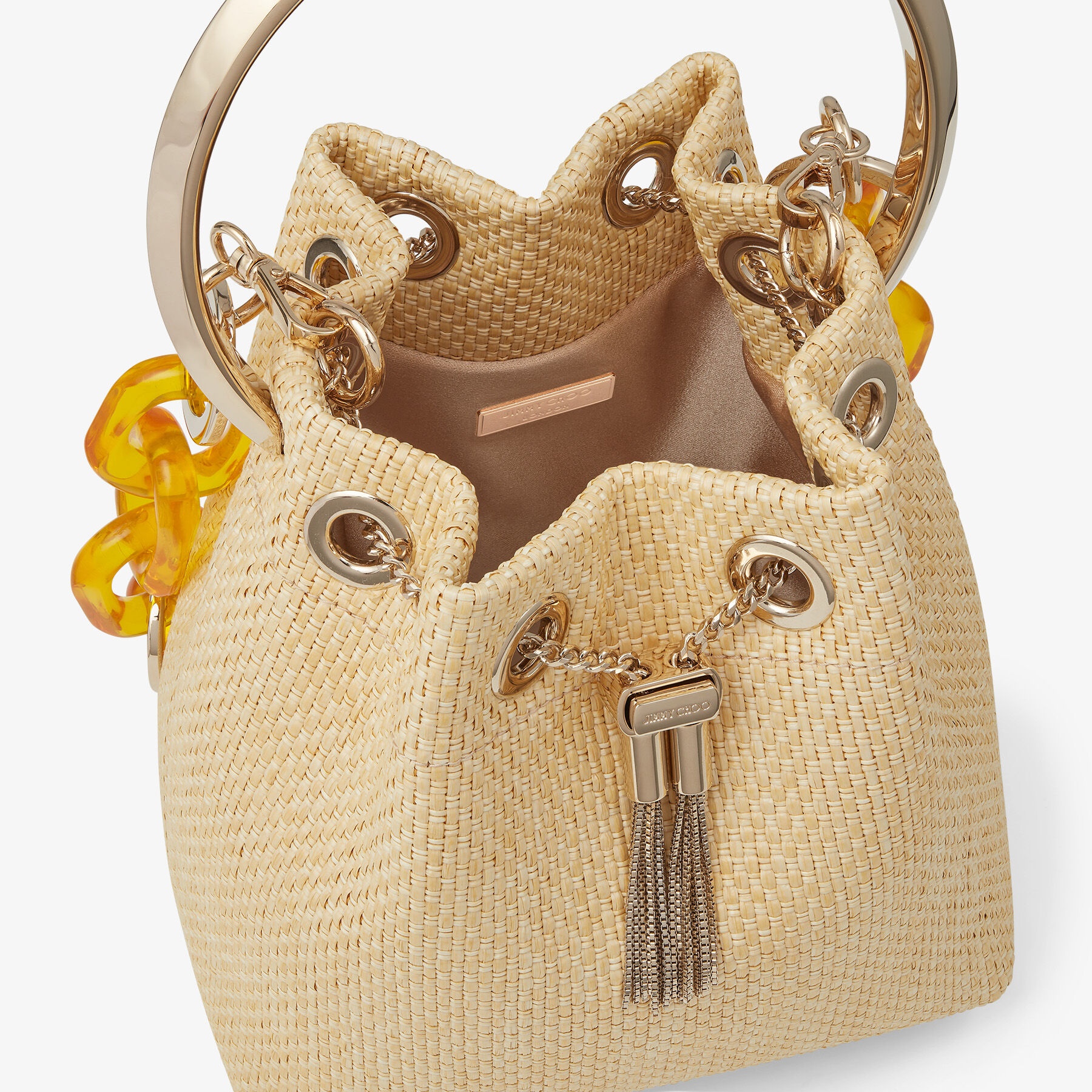 Bon Bon
Natural Raffia Bag with Yellow Plexi Chain Strap - 6