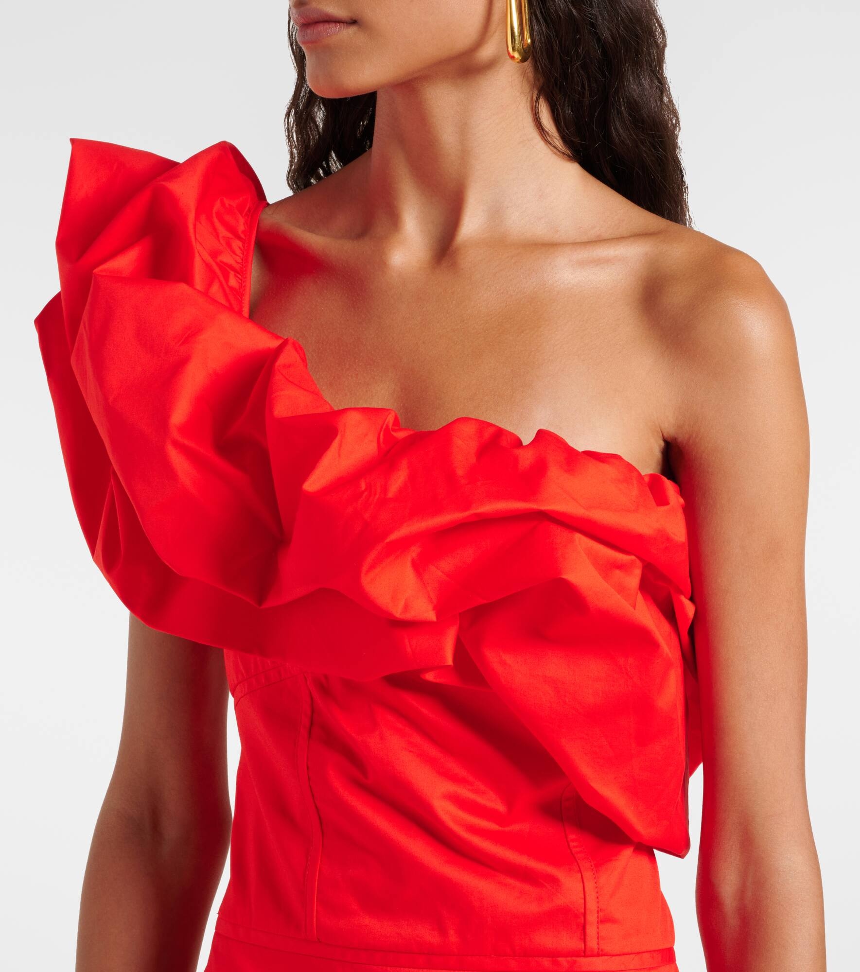 Ruffled one-shoulder poplin gown - 4