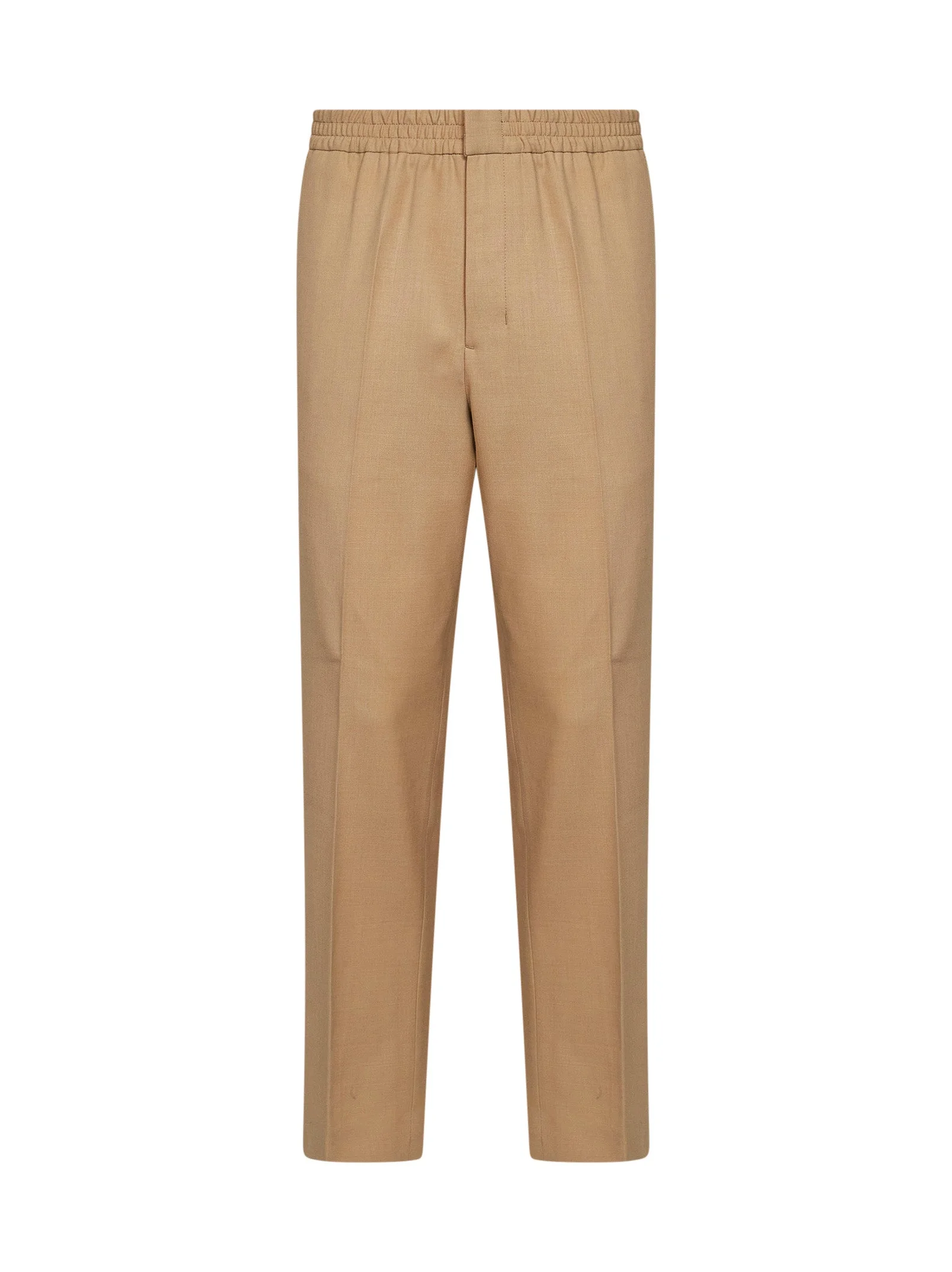 Beige wool serge trousers with elasticated waistband - 1