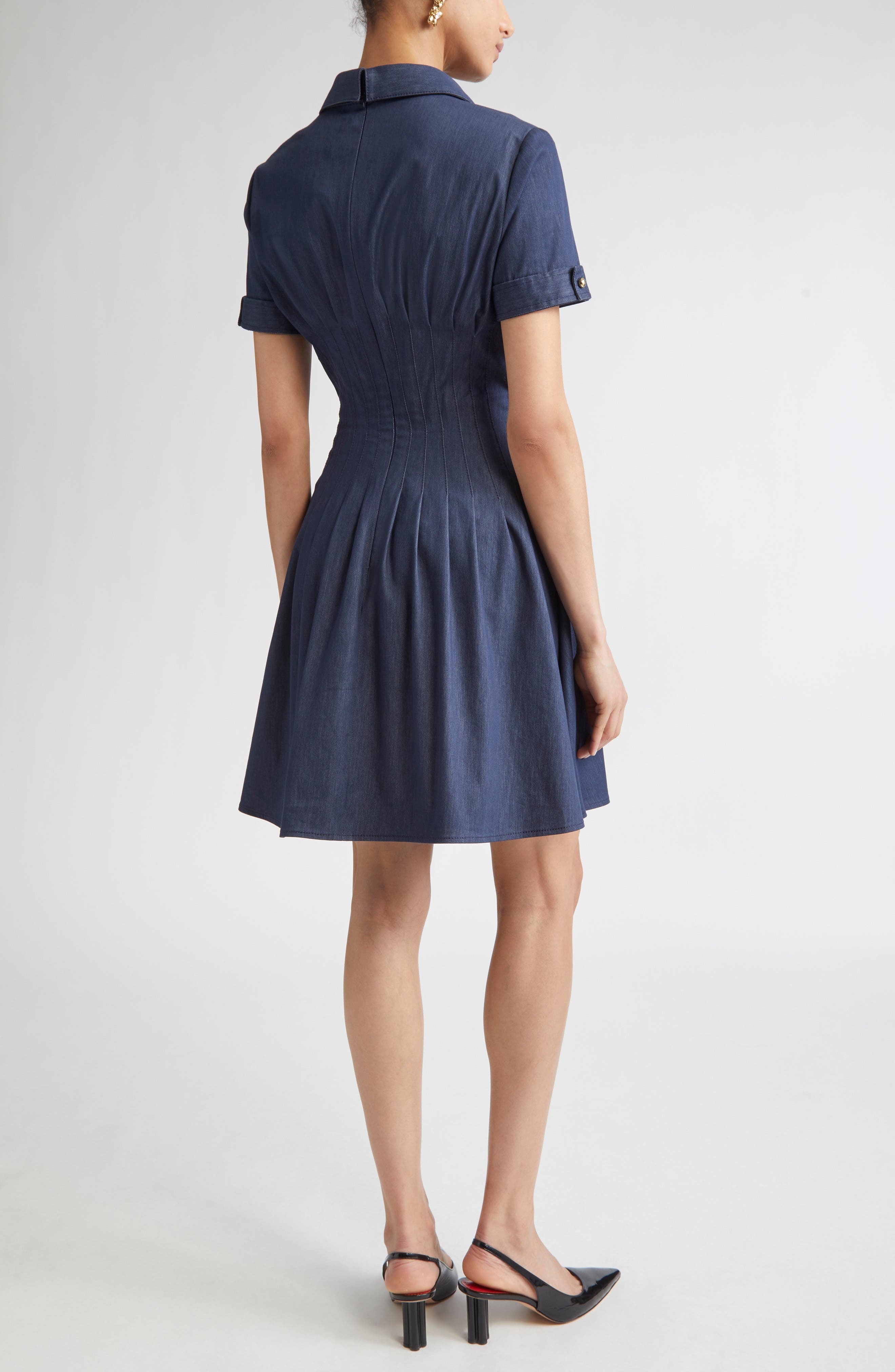 Carolina Herrera Pintuck Waist Stretch Denim Shirtdress in Dark Navy at Nordstrom - 2