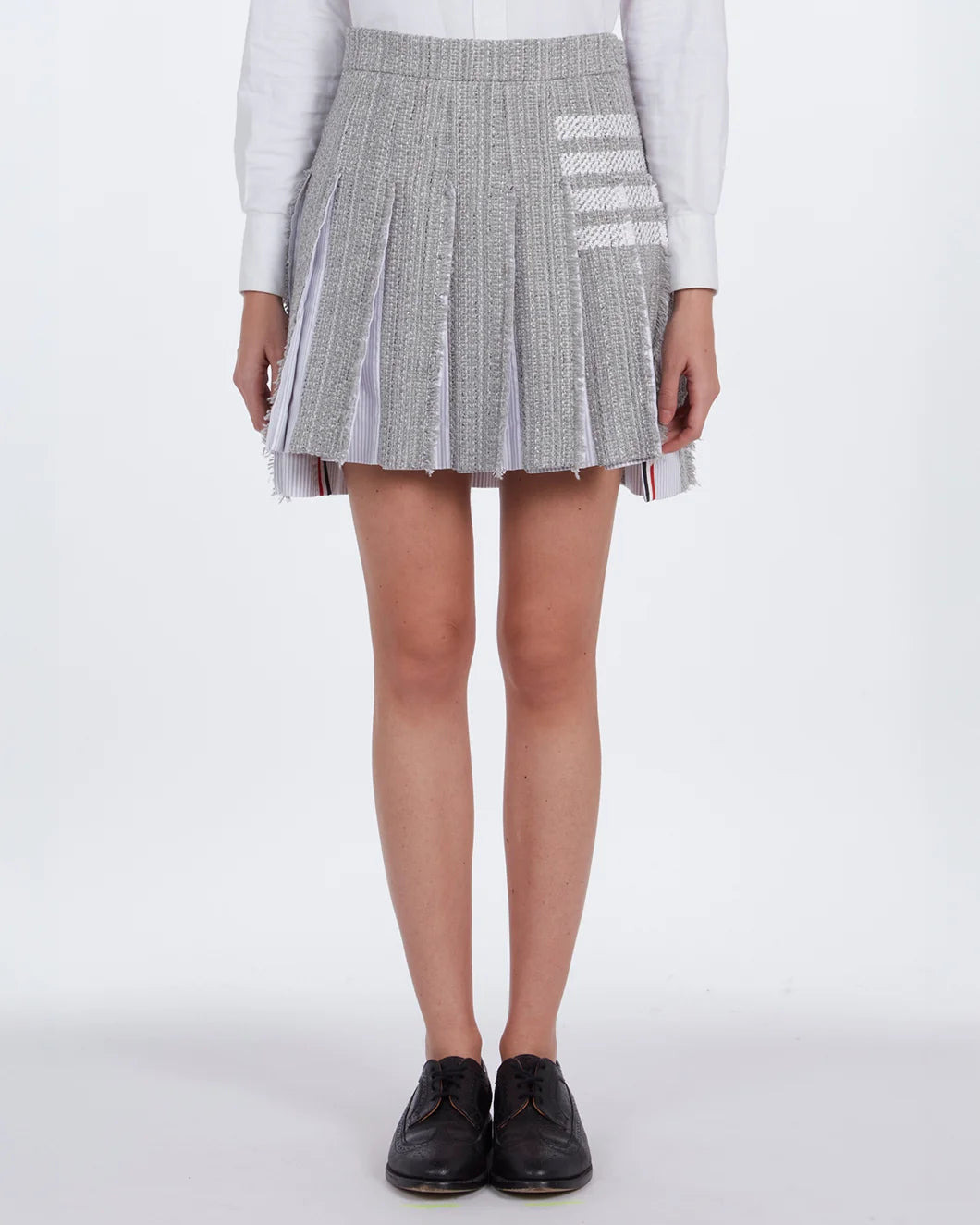 SOLID TWEED 4-BAR PLEATED MINI SKIRT - 5