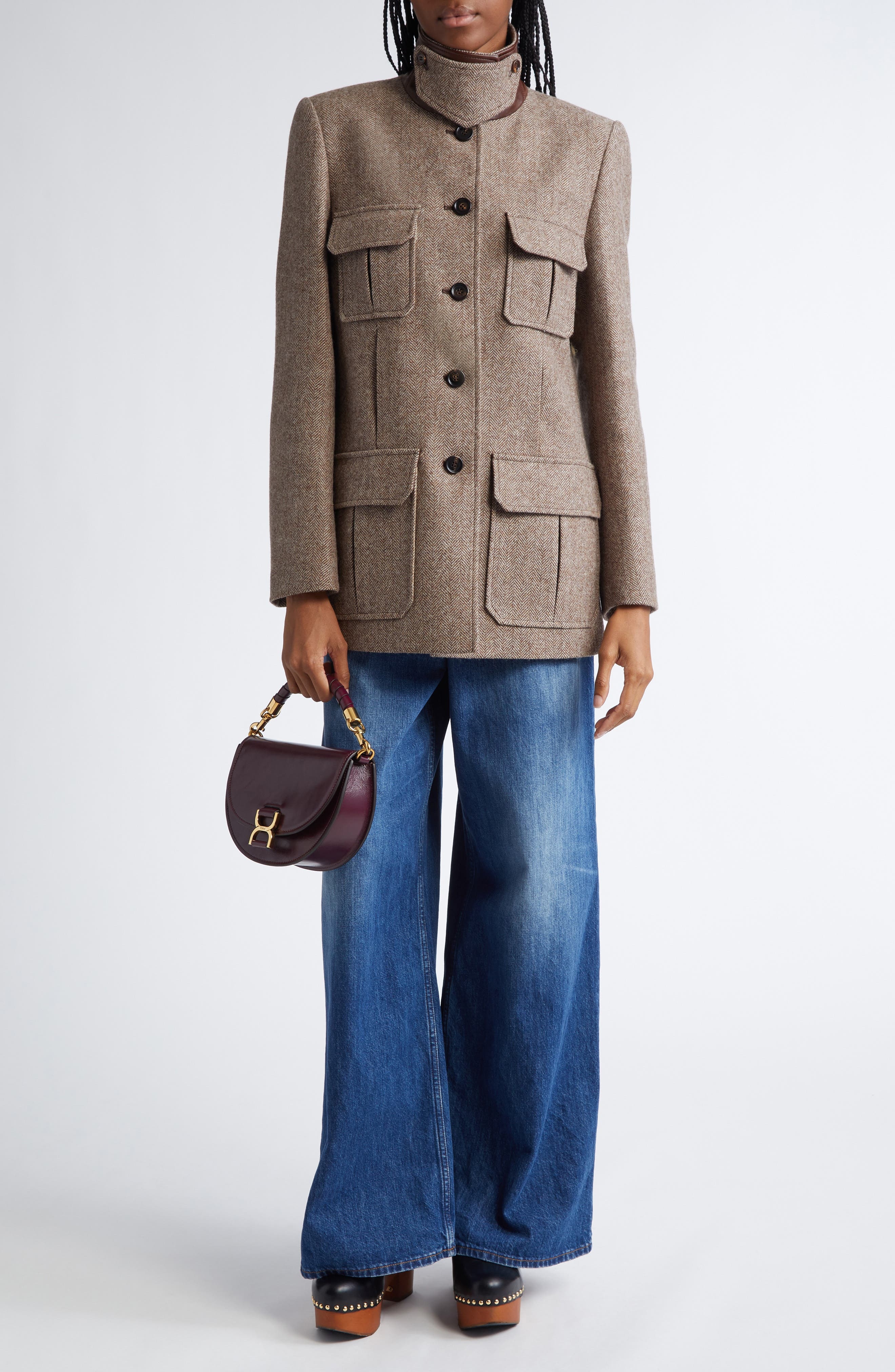 Chloé Herringbone Wool Twill Jacket in Somber Brown at Nordstrom - 2