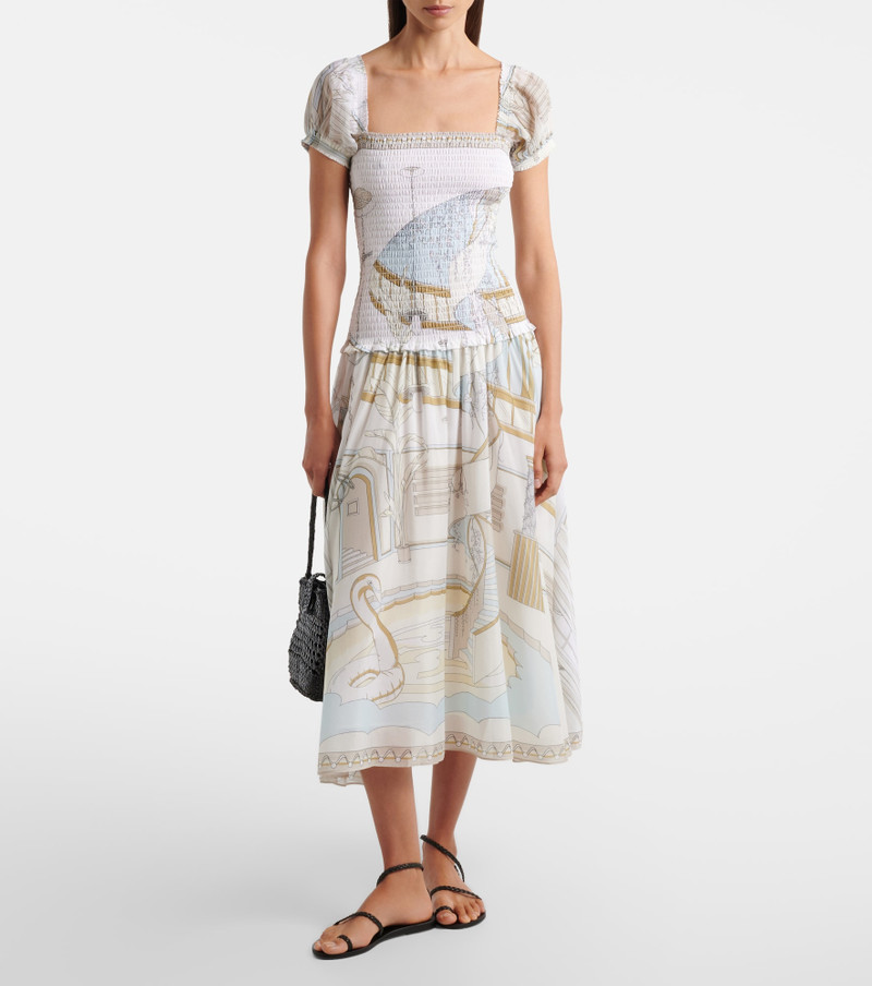 TORY BURCH Printed shirred silk and cotton midi dress outlook