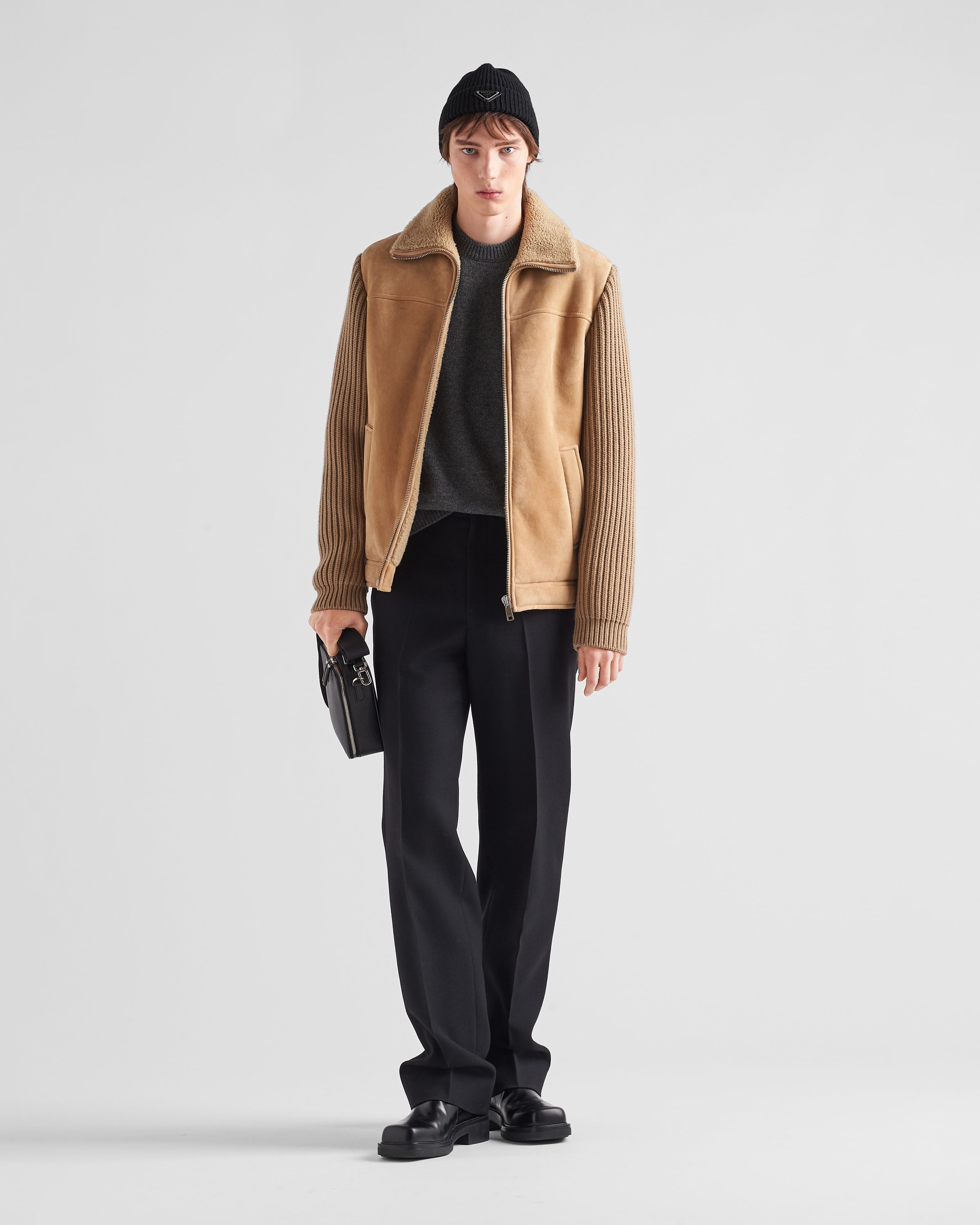 Shearling and knit jacket - 2