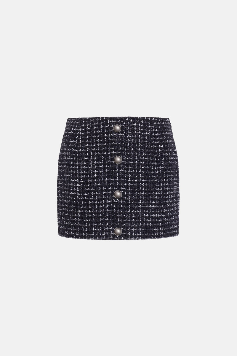 SEQUIN CHECKED TWEED LOW WAIST MINI SKIRT, BUTTONS 1