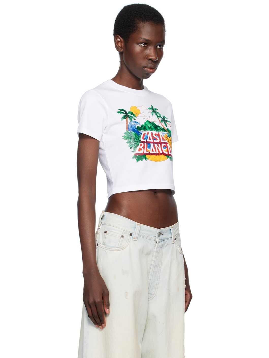 White Casa Beach Wave Cropped T-shirt - 2