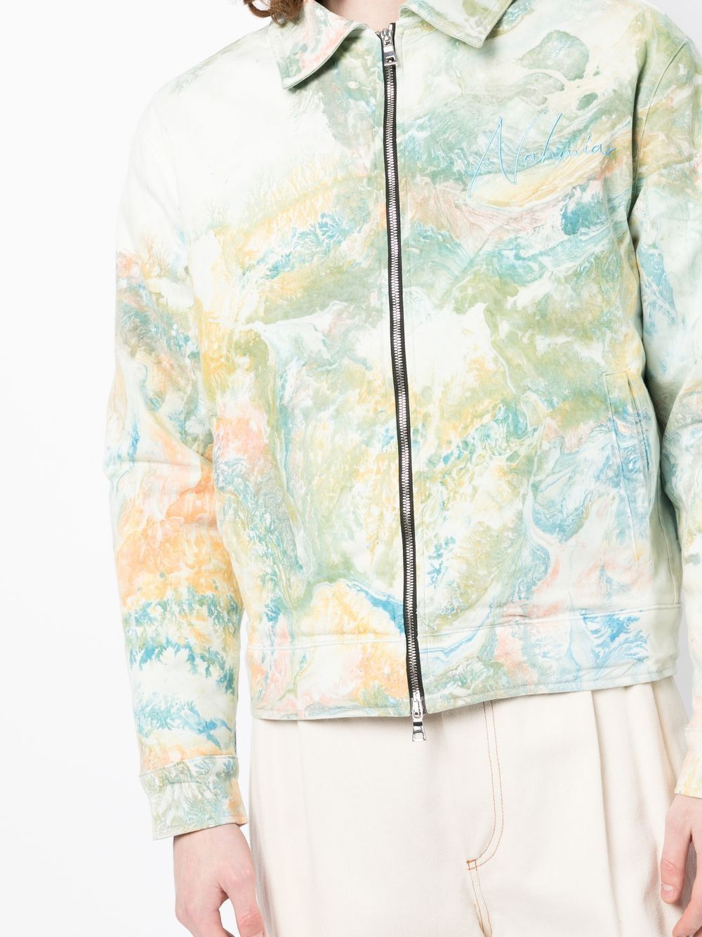 marble-print cotton jacket - 5