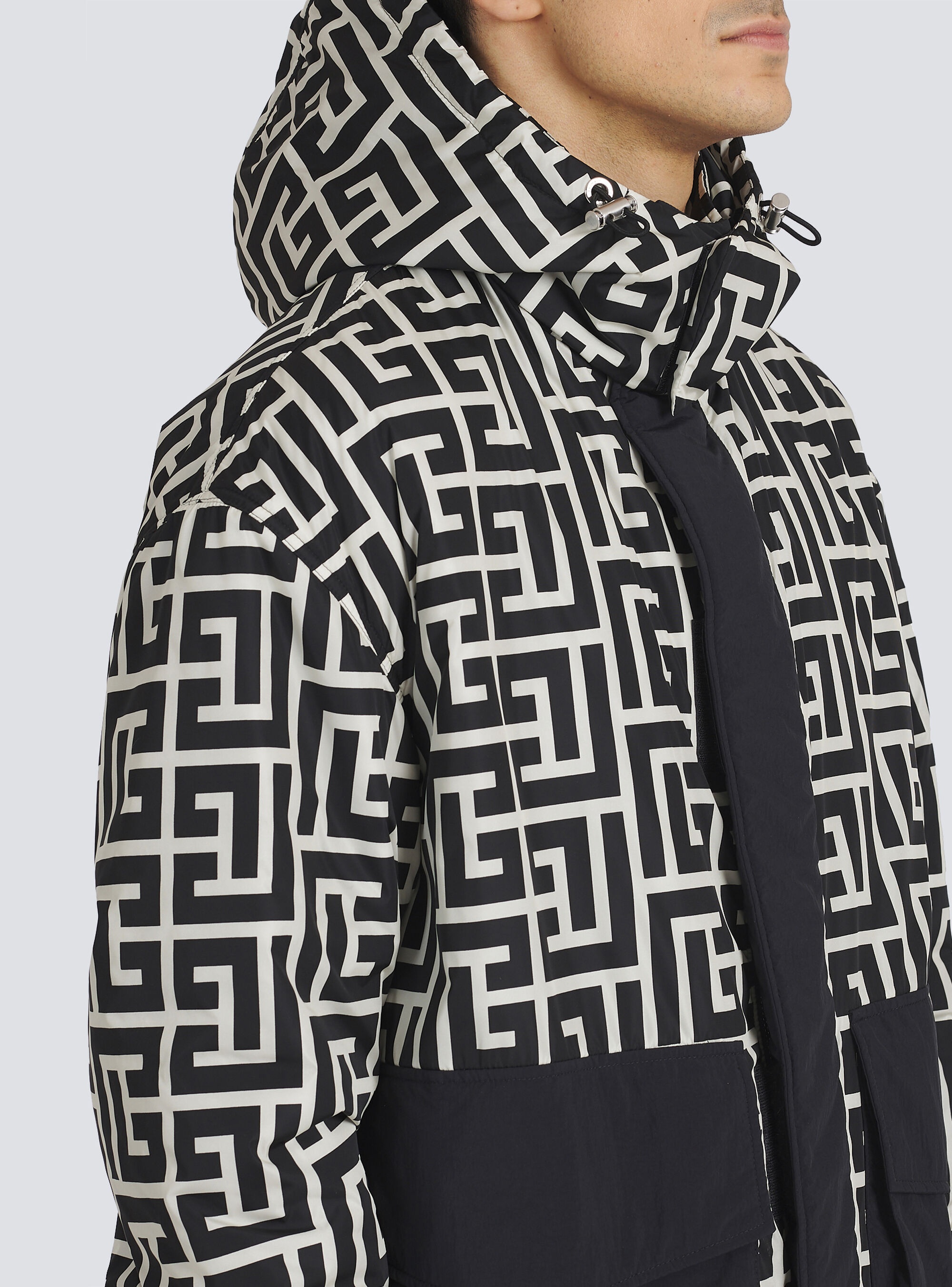 Hooded nylon jacket with maxi Balmain monogram - 8