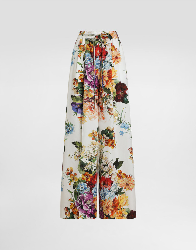 Flower bouquet-print poplin trousers 1