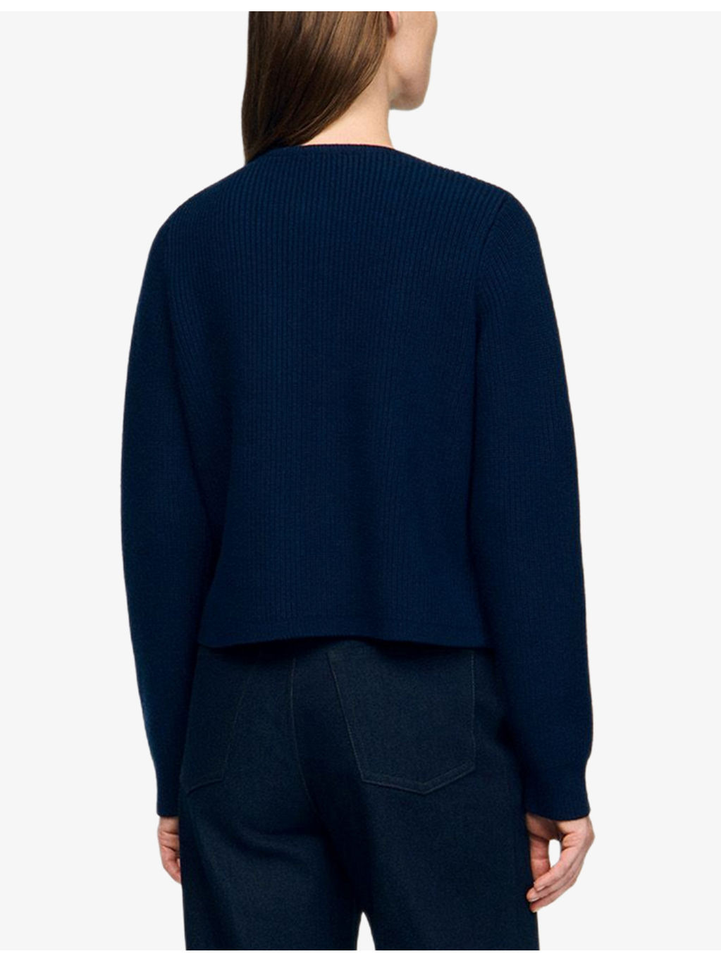 Denim-Pocket Ribbed Wool Cardigan - 4